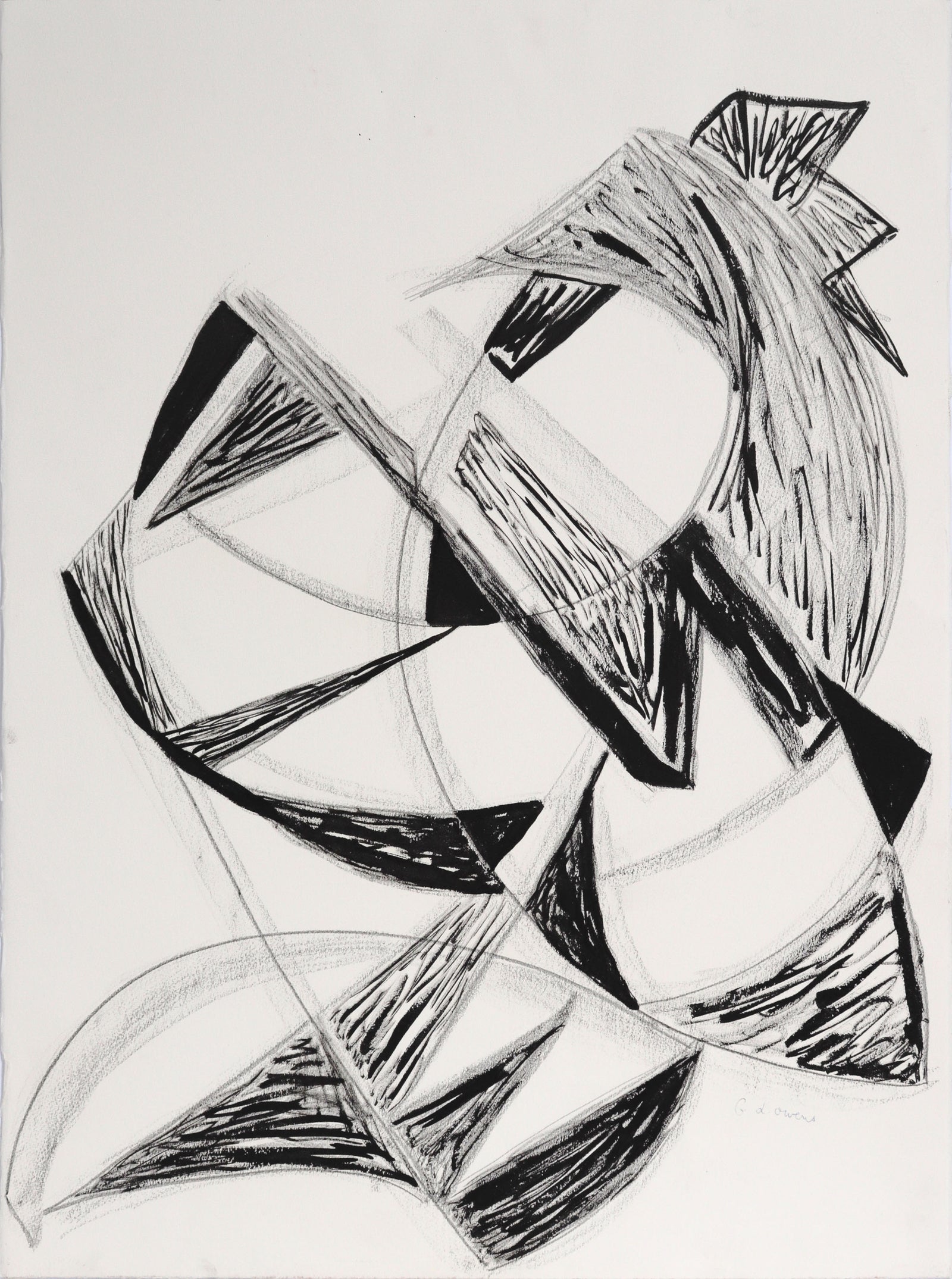 Dynamic Geometric Abstract <br>20th Century Charcoal & Ink<br><br>#C8818