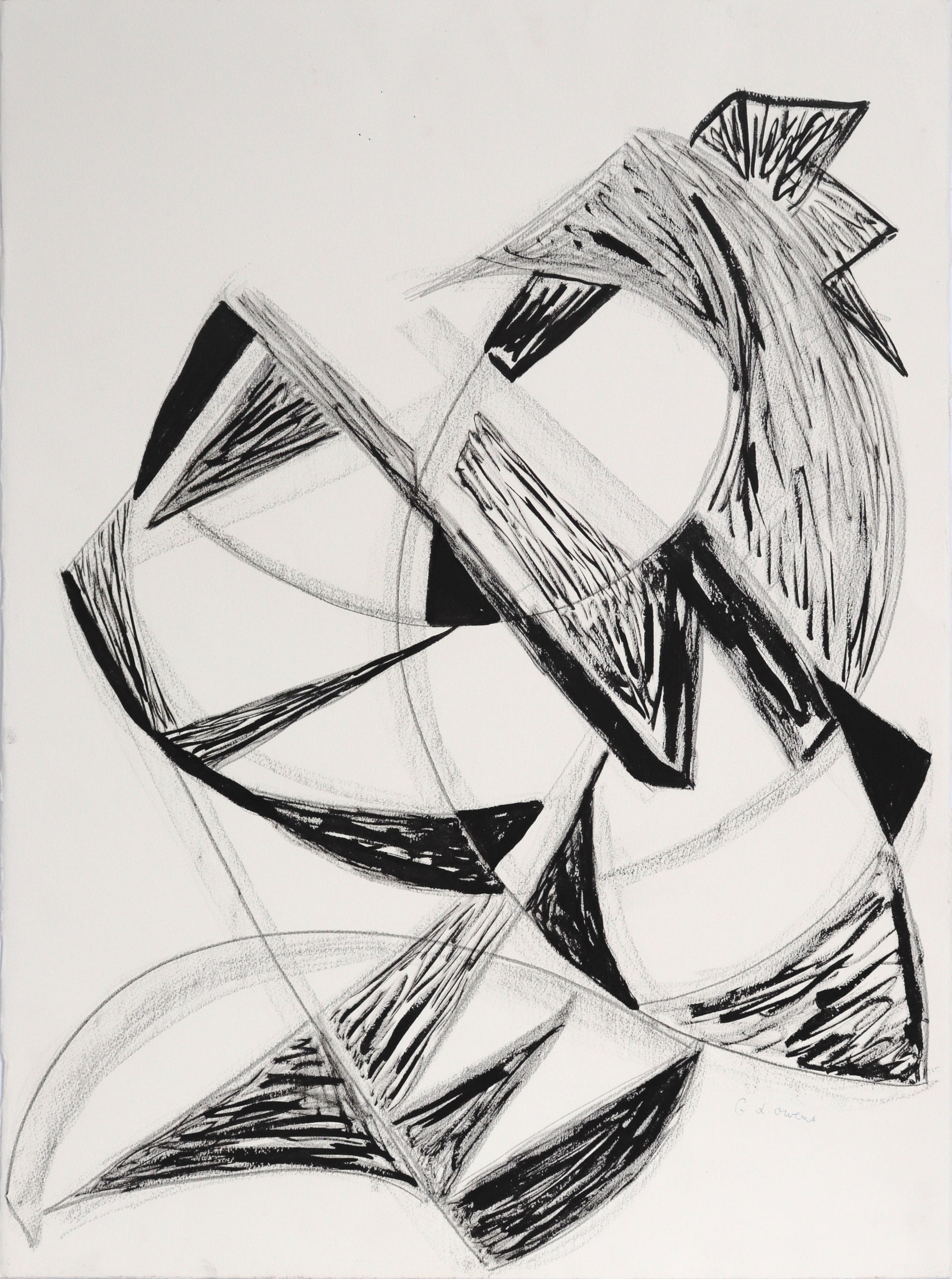 Dynamic Geometric Abstract <br>20th Century Charcoal & Ink<br><br>#C8818