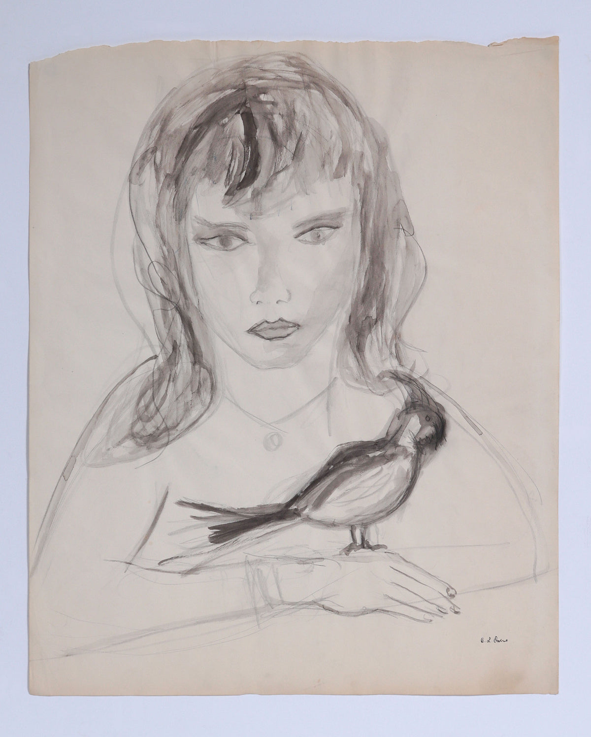Self-Portrait with Bird <br>1942 Graphite <br><br>#C8820