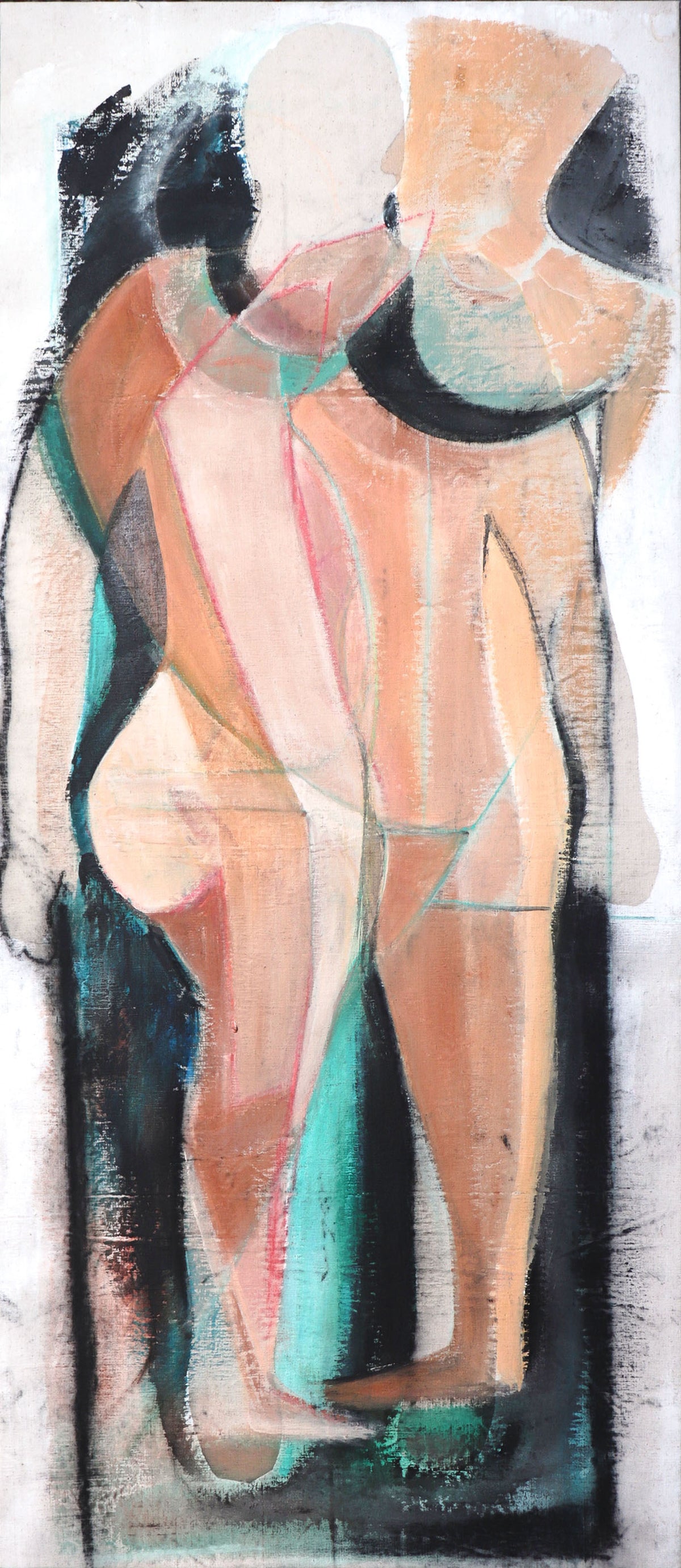 Tall Abstracted Couple &lt;br&gt;1970s Oil &amp; Charcoal &lt;br&gt;&lt;br&gt;#C8860