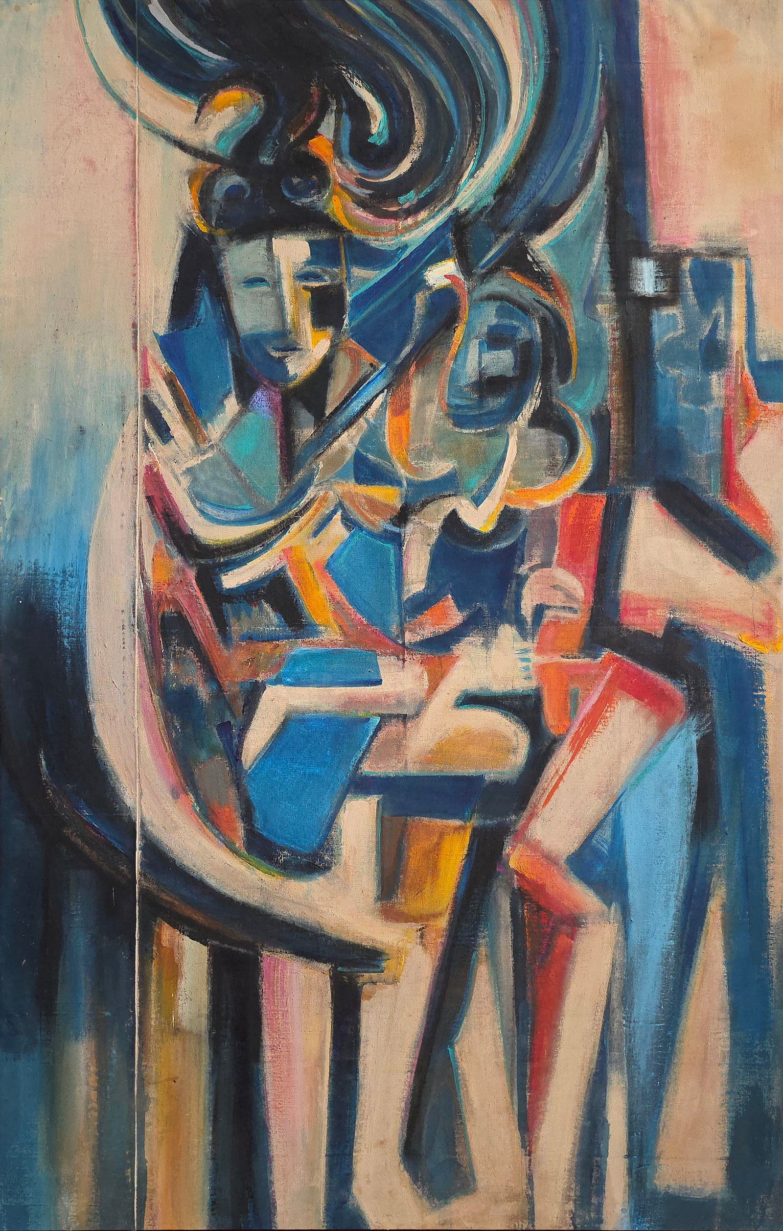 Cubist Figurative Oil <br>1970s Oil <br><br>#C8908