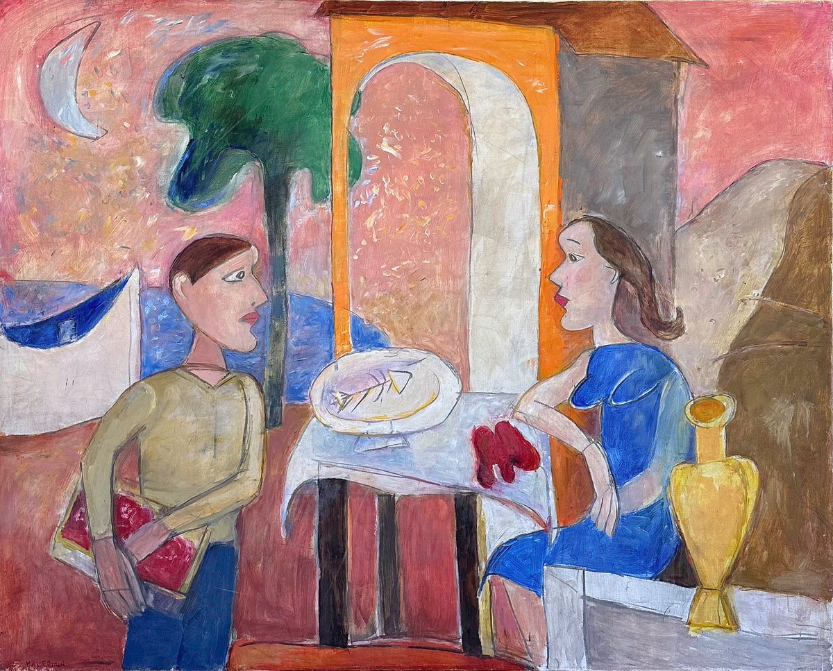 Moonlit Dinner for Two &lt;br&gt;20th Century Oil &amp; Gouache &lt;br&gt;&lt;br&gt;#C8928