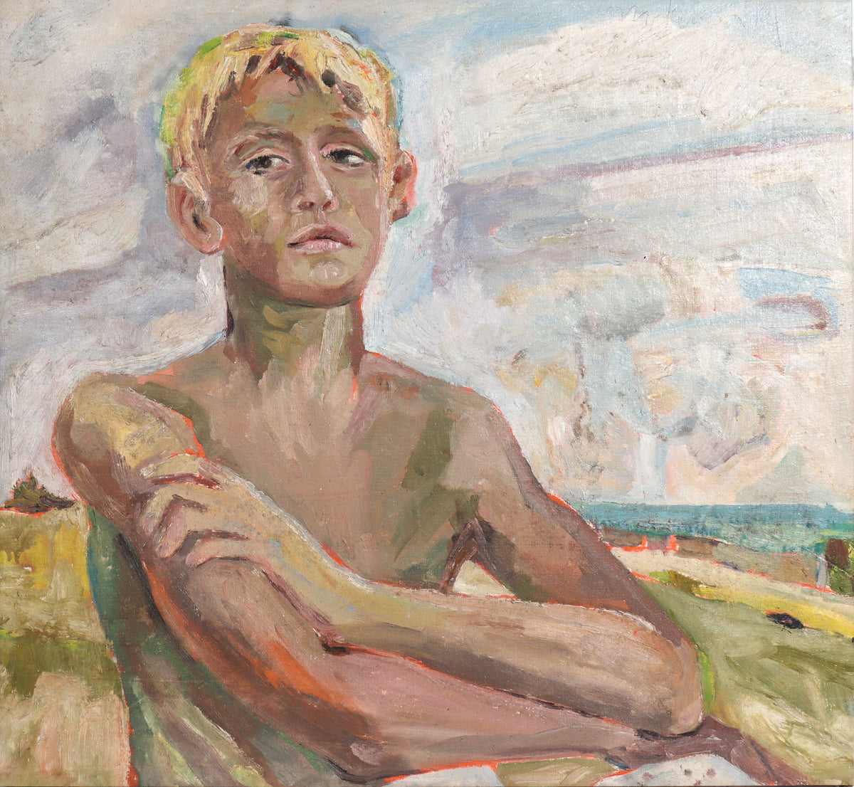Portrait of a Young Boy by the Sea &lt;br&gt;1964 Oil &lt;br&gt;&lt;br&gt;#C8930