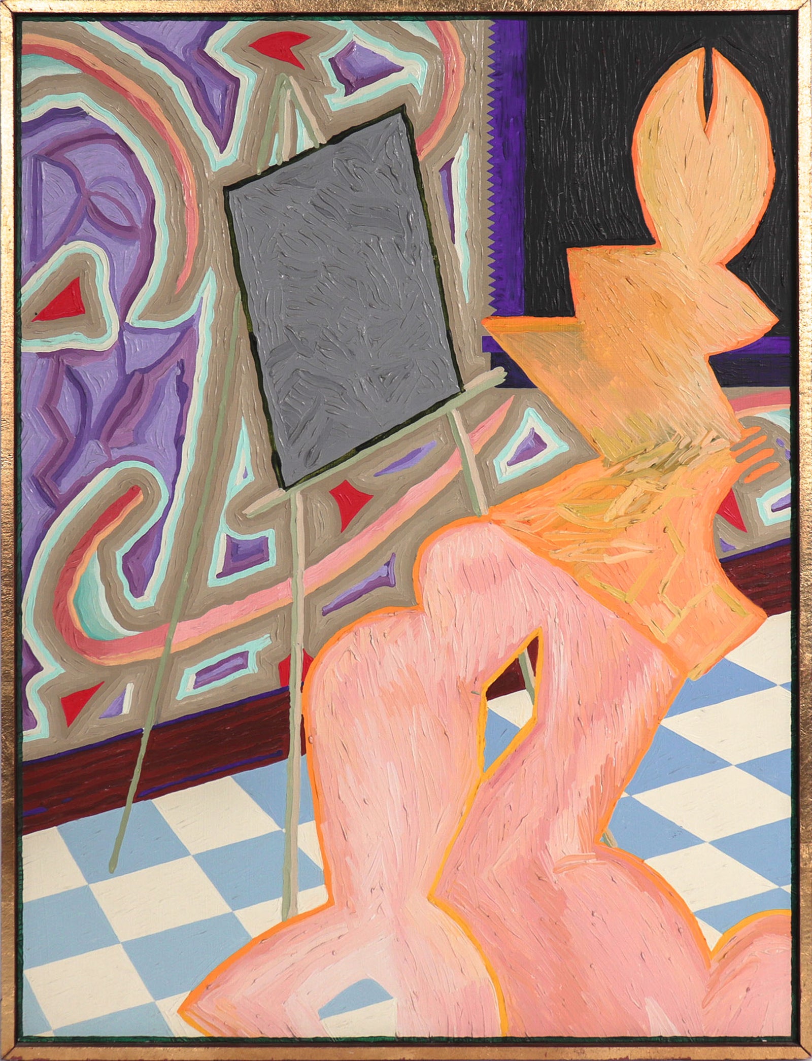 Surrealist Artist at The Easel <br>1970's Acrylic <br><br>#C8932