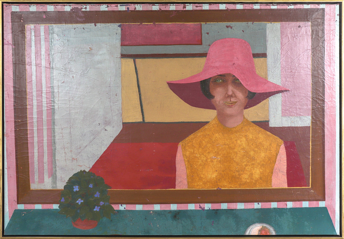 Portrait in the Mirror &lt;br&gt;20th Century Oil and Collage &lt;br&gt;&lt;br&gt;#C8939