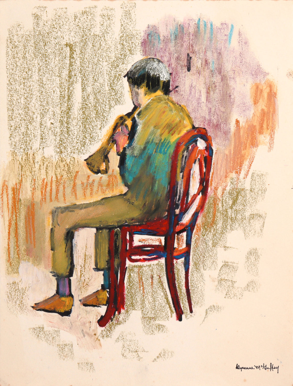Bay Area Figurative Trumpet Player &lt;br&gt;20th Century Ink &amp; Pastel &lt;br&gt;&lt;br&gt;#C8964