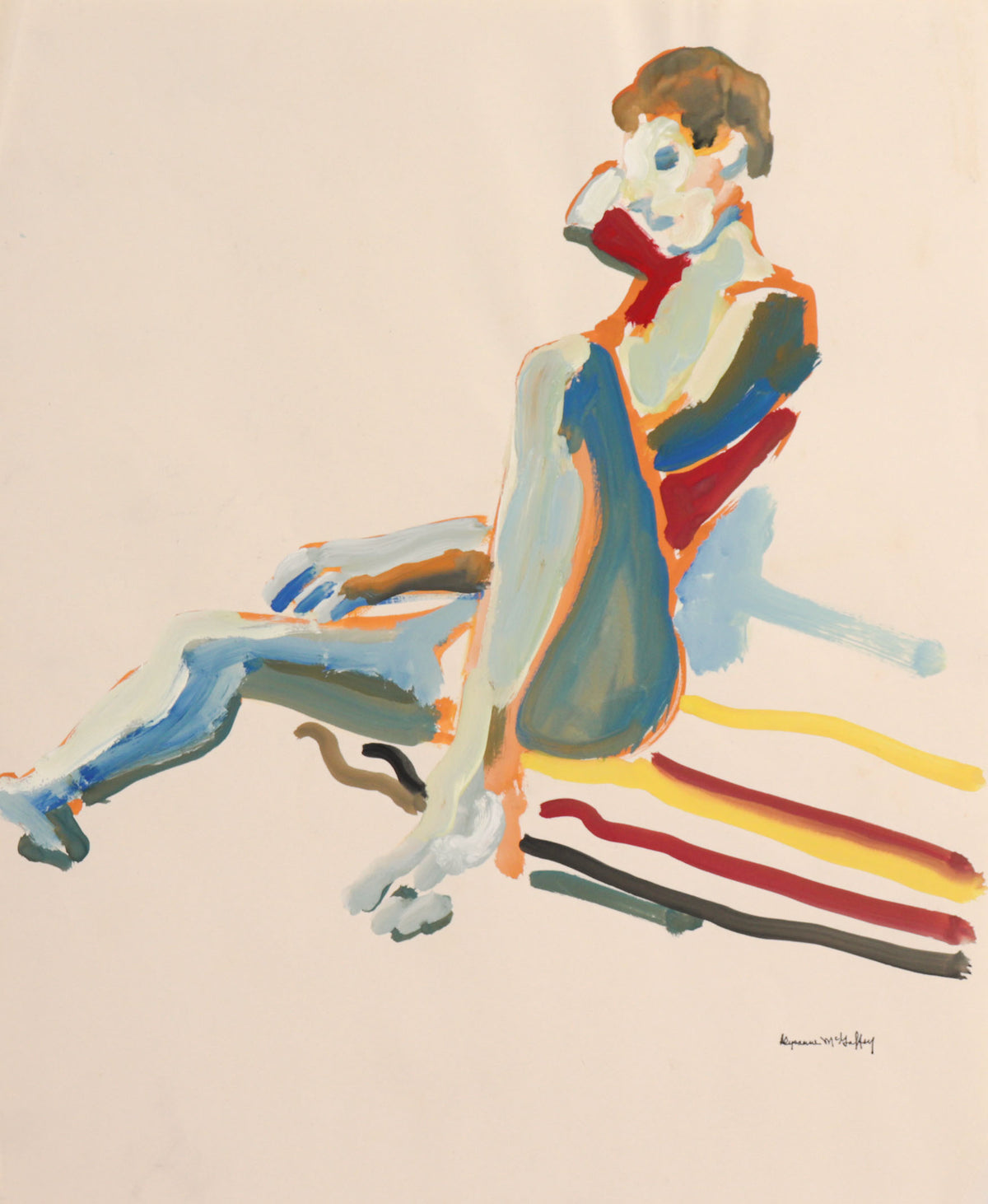 Colorful Seated Figure Abstract <br>20th Century Oil &amp; Gouache <br><br>#C8966