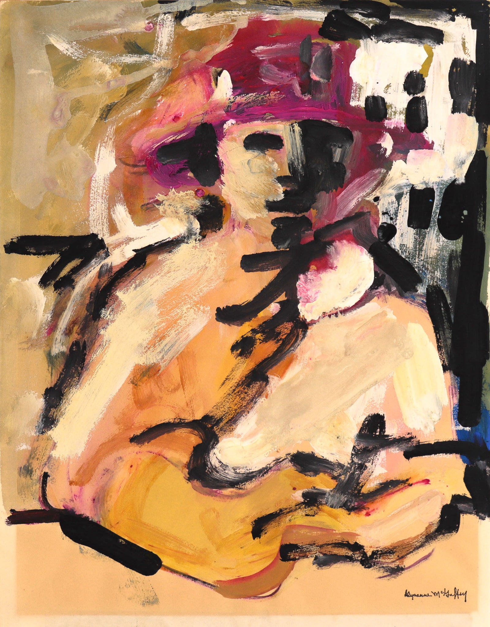 Bay Area Figurative Woman in Hat <br>20th Century Mixed Media <br><br>#C8968