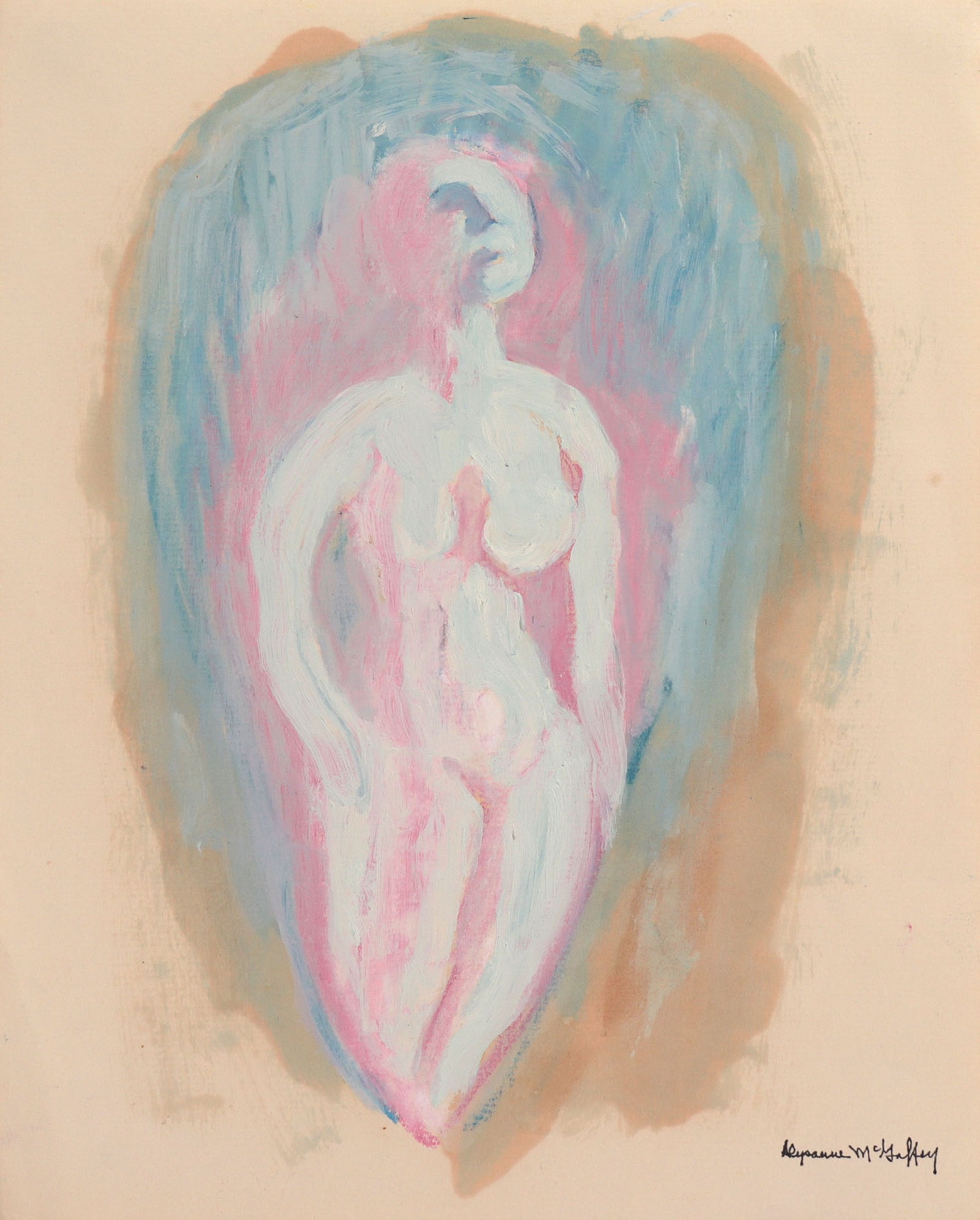 Haloed Female Nude <br>20th Century Oil on Paper <br><br>#C8970
