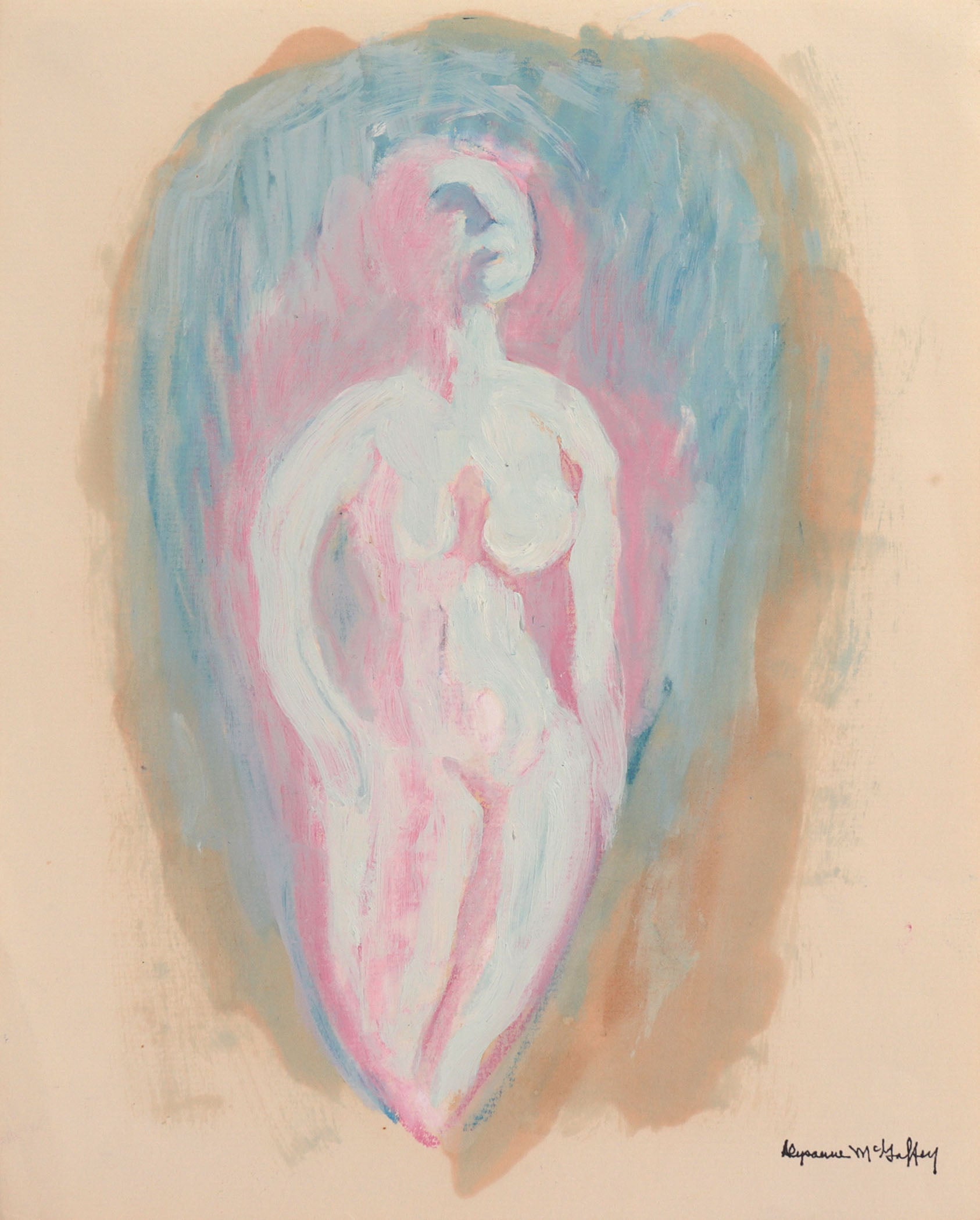 Haloed Female Nude <br>20th Century Oil on Paper <br><br>#C8970