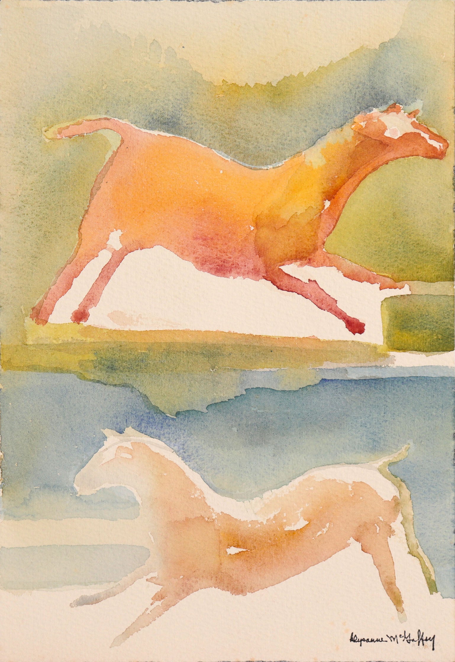 Two Horses <br>20th Century Watercolor <br><br>#C8971