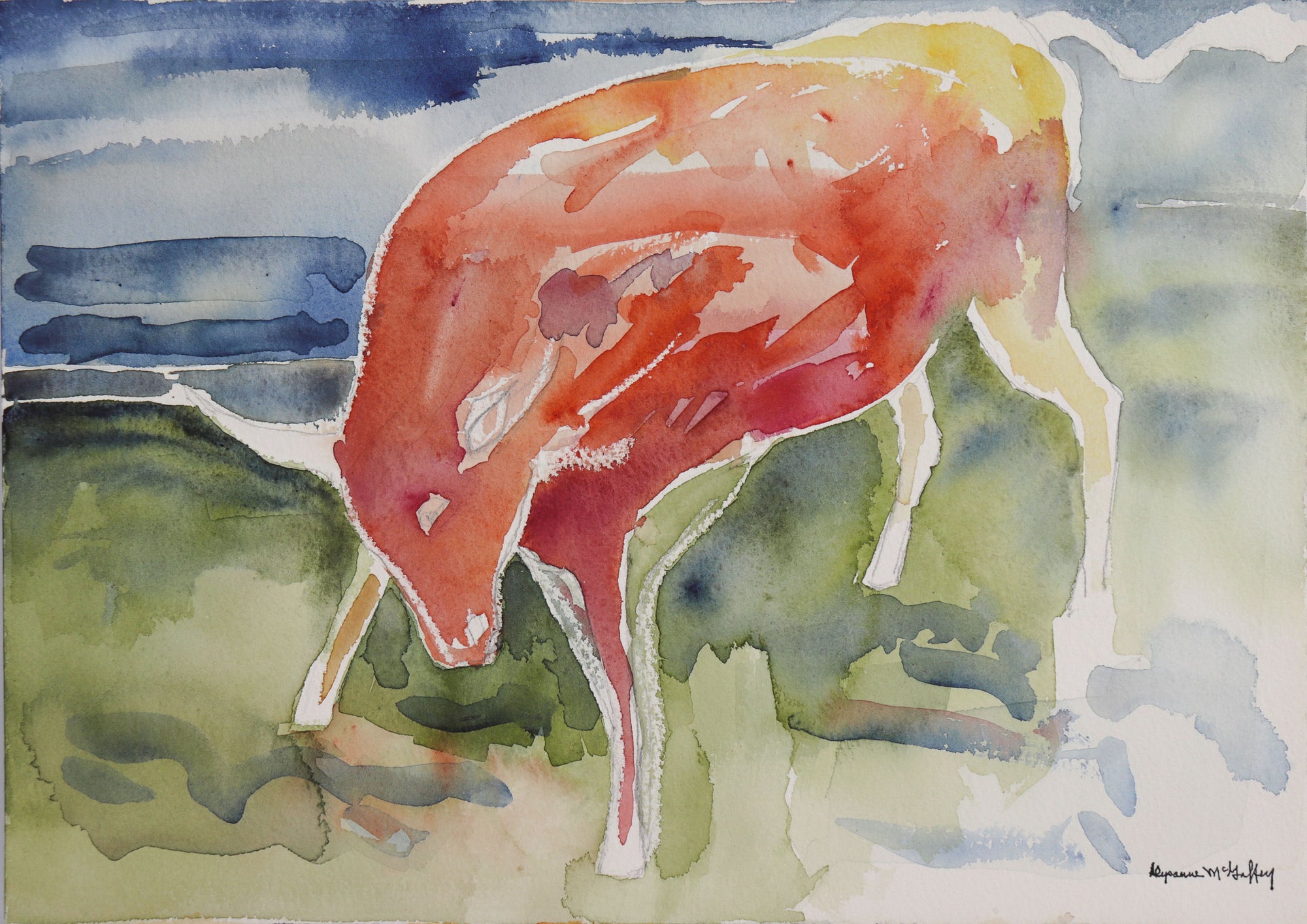 Bull in Red <br>20th Century Watercolor <br><br>#C8973