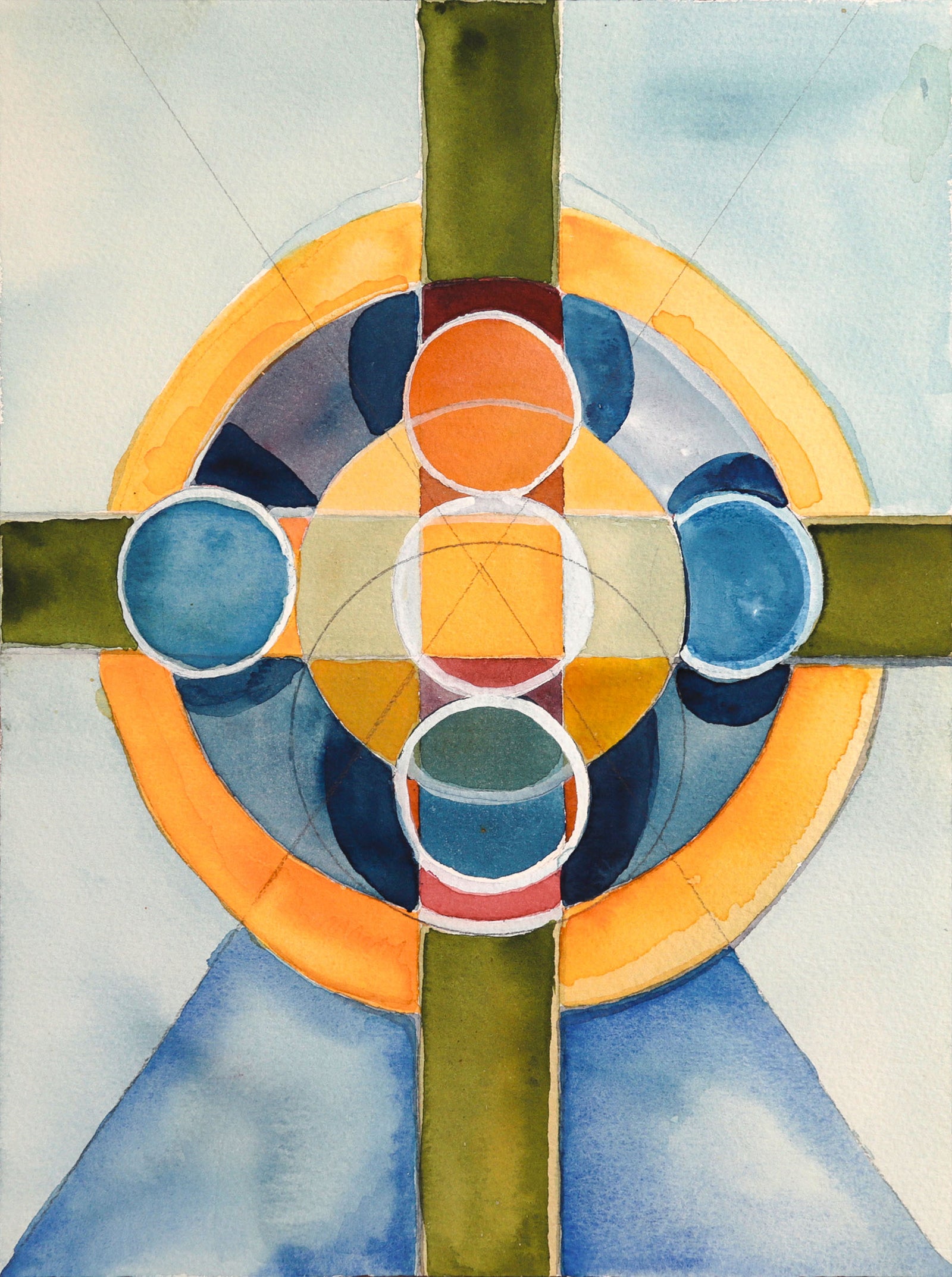 Cross Geometric Abstract <br>20th Century Watercolor & Graphite <br><br>#C8983