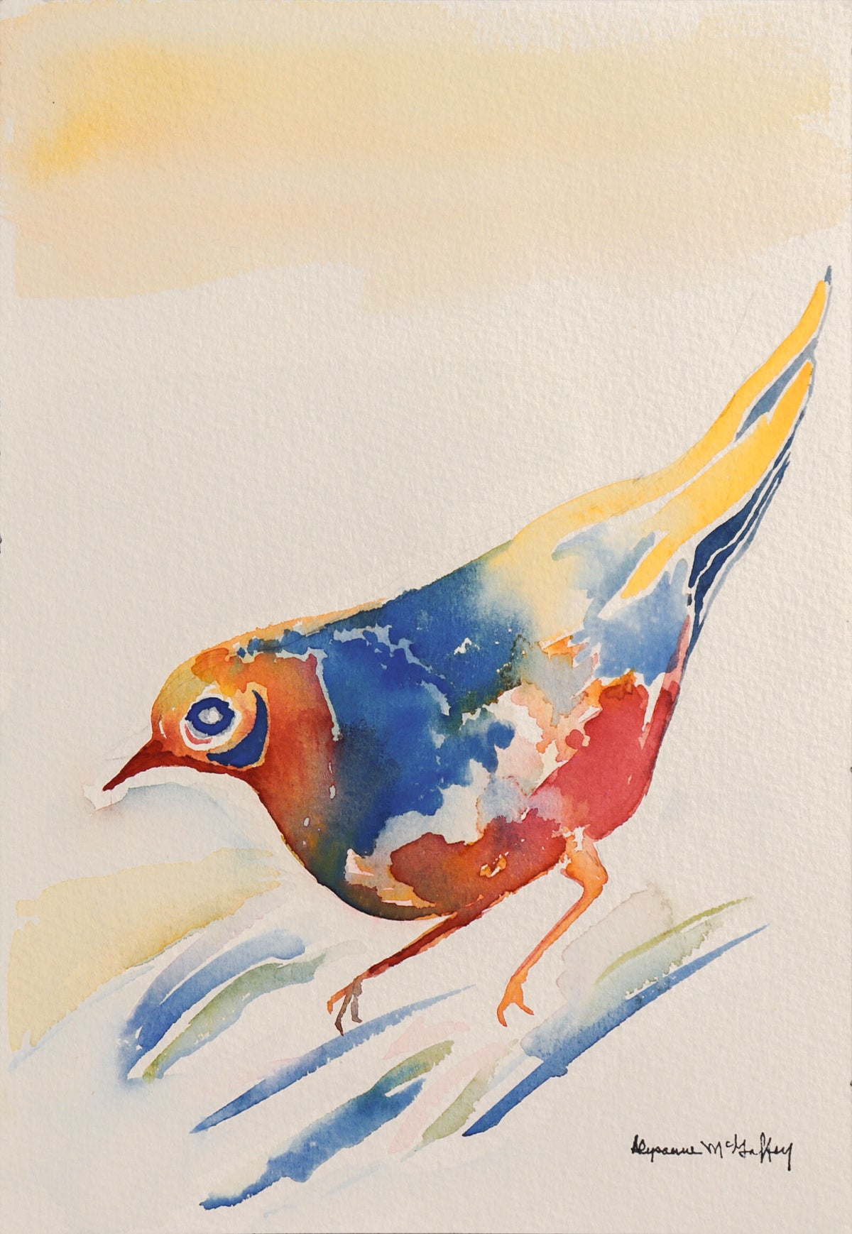 Vivid Perching Bird &lt;br&gt;20th Century Watercolor &lt;br&gt;&lt;br&gt;#C8985