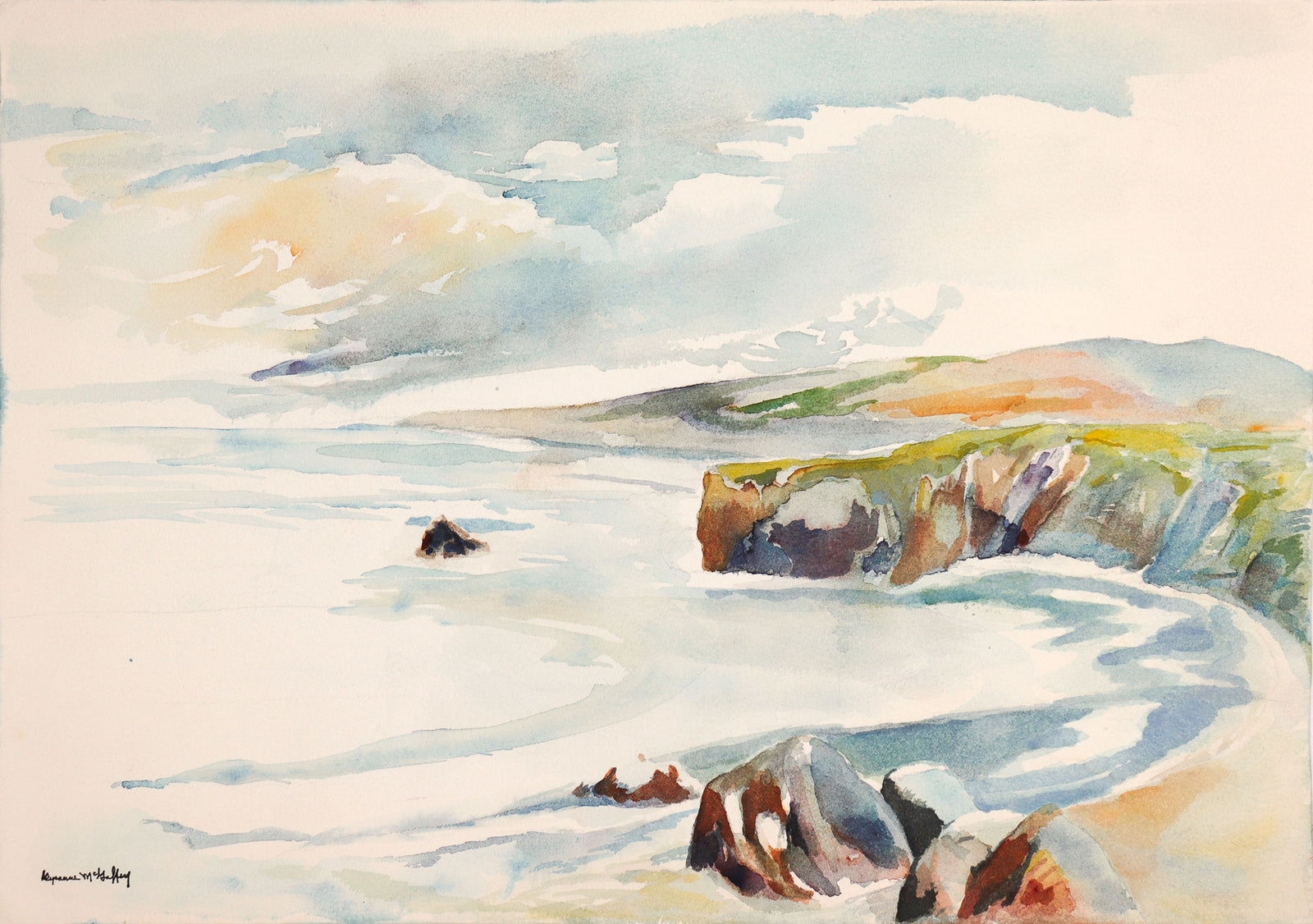 Serene CA Coastal Scene <br>20th Century Watercolor <br><br>#C8991