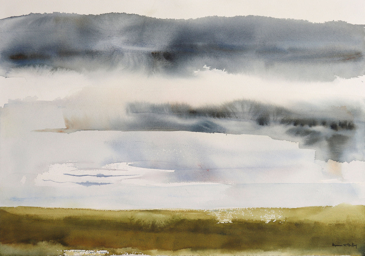 Abstracted Clouds and Horizon &lt;br&gt;20th Century Watercolor &lt;br&gt;&lt;br&gt;#C8993