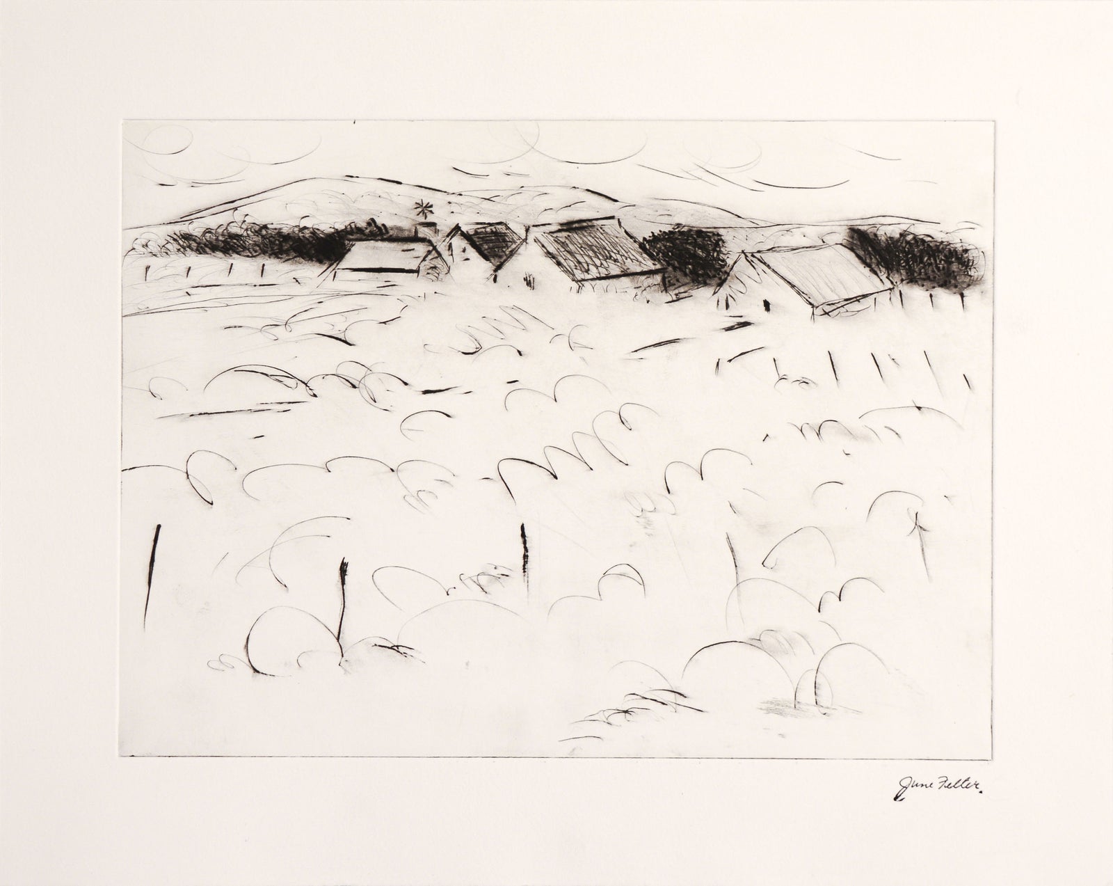 Abstracted California Vineyard <br>20th Century Etching <br><Br>#C8996