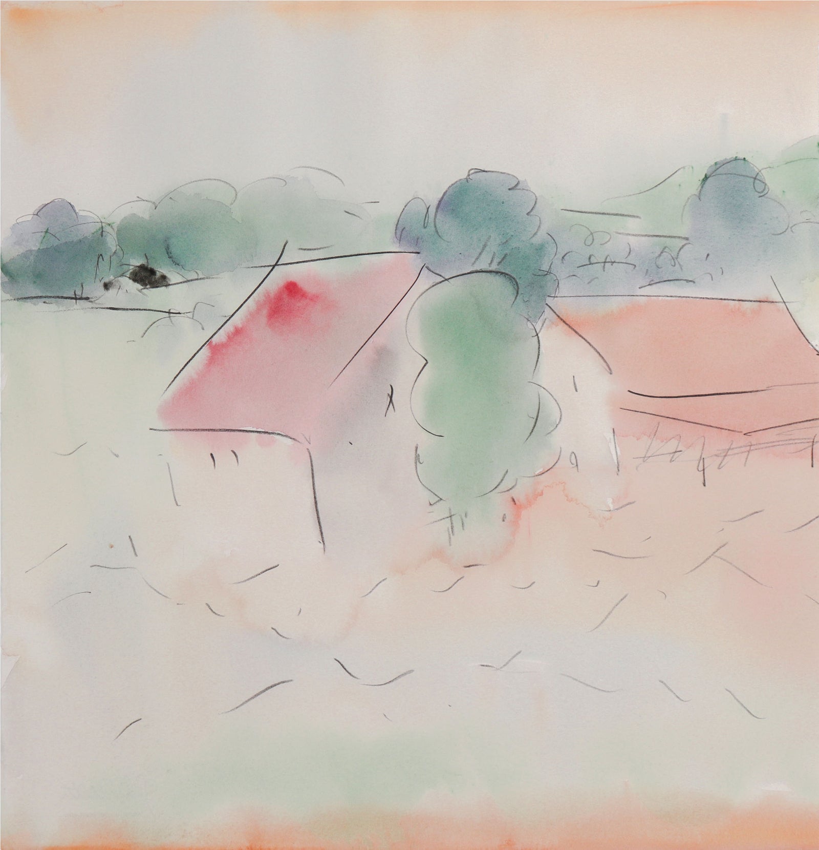 Dreamy Landscape Abstraction <br>20th Century Watercolor & Pastel <br><br>#C9002