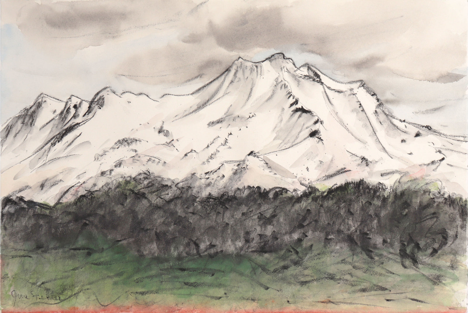 <i>Mt. Shasta</i> <br>1993 Watercolor & Charcoal <br><br>#C9003