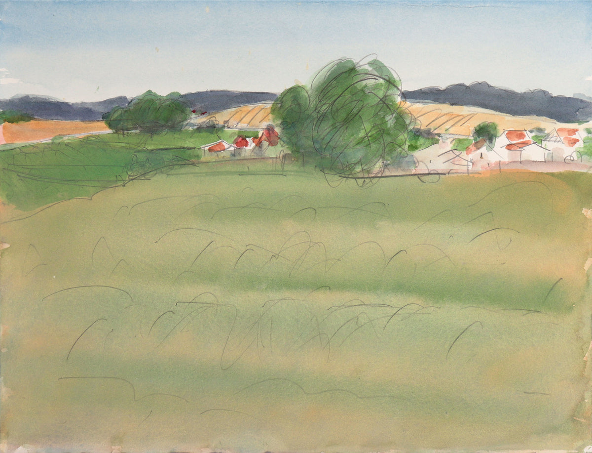 NorCal California Farm View &lt;br&gt;20th Century Watercolor &amp; Graphite &lt;br&gt;&lt;br&gt;#C9006