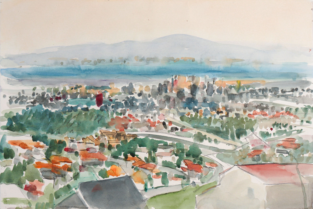 Abstracted Bay Area View &lt;br&gt;20th Century Watercolor &amp; Charcoal &lt;br&gt;&lt;br&gt;#C9008