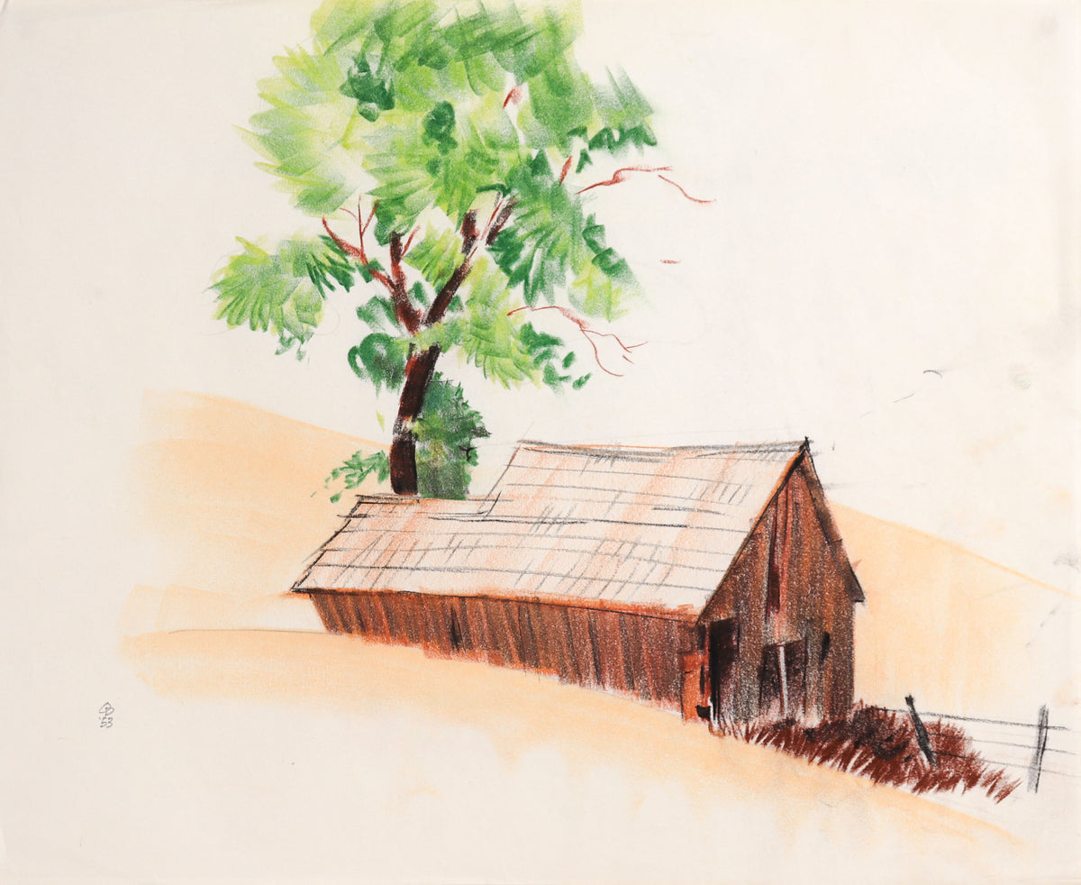 Old Barn &amp; Tree &lt;br&gt;1953 Pastel &lt;br&gt;&lt;br&gt;#C9011