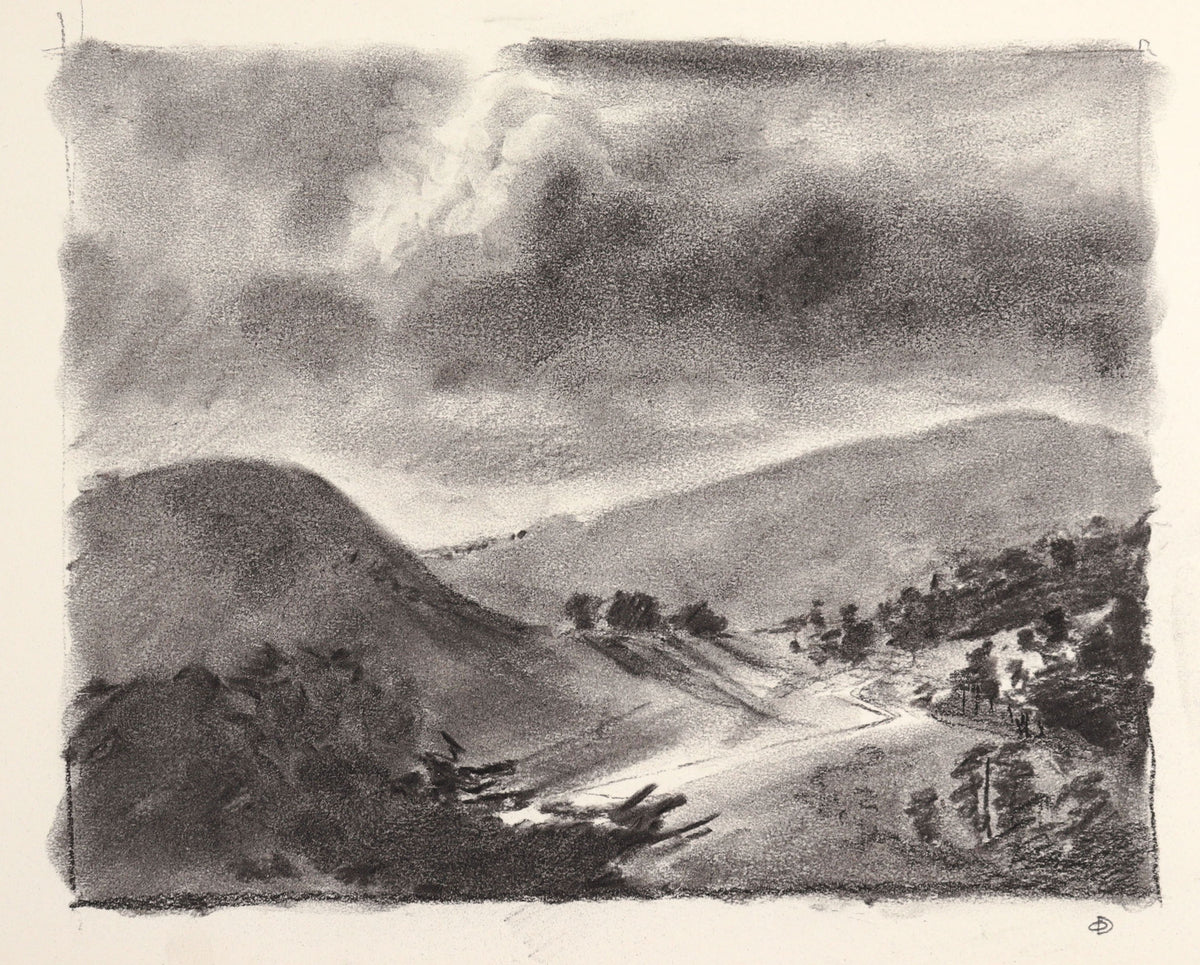 Monochrome Mountain Landscape &lt;br&gt;Mid Century Charcoal &lt;br&gt;&lt;br&gt;#C9026