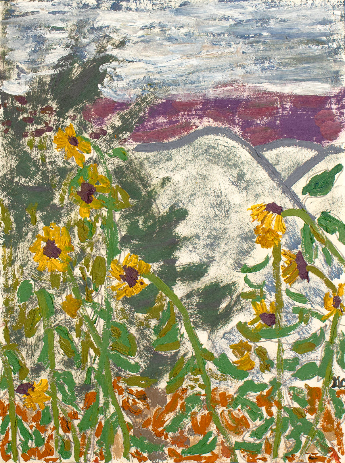 <i>Sunflower & Mountain</i> <br>2025 Oil & Graphite on Paper <br><br>#C9057