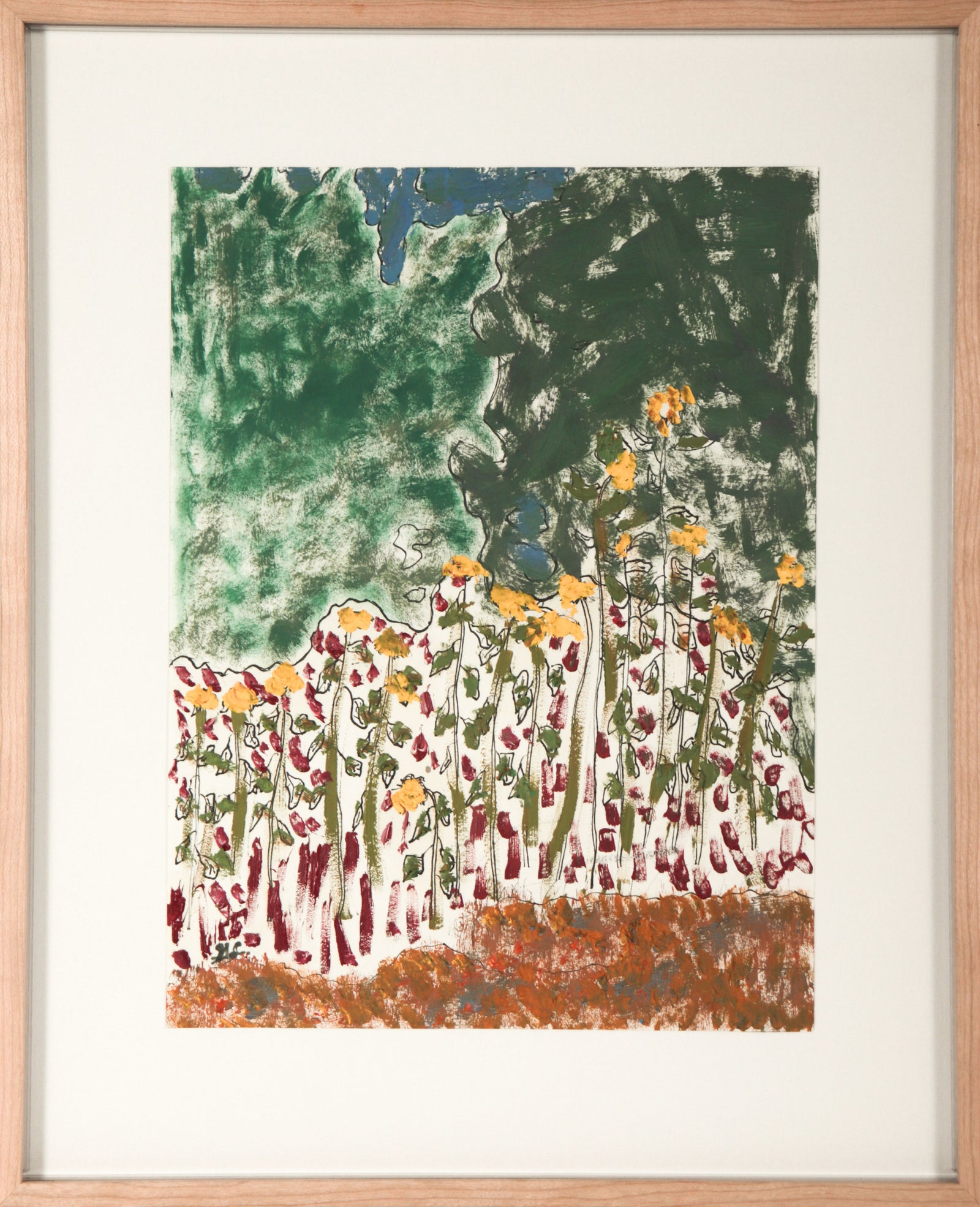 <i>The Sunflower Forest</i> <br>2025 Oil & Ink on Paper <br><br>#C9061