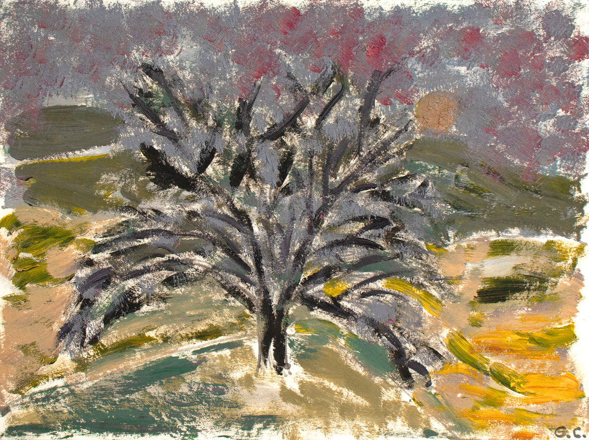 <i>Black Oak by the Studio</i> <br>2025 Oil & Graphite on Paper <br><br>#C9063