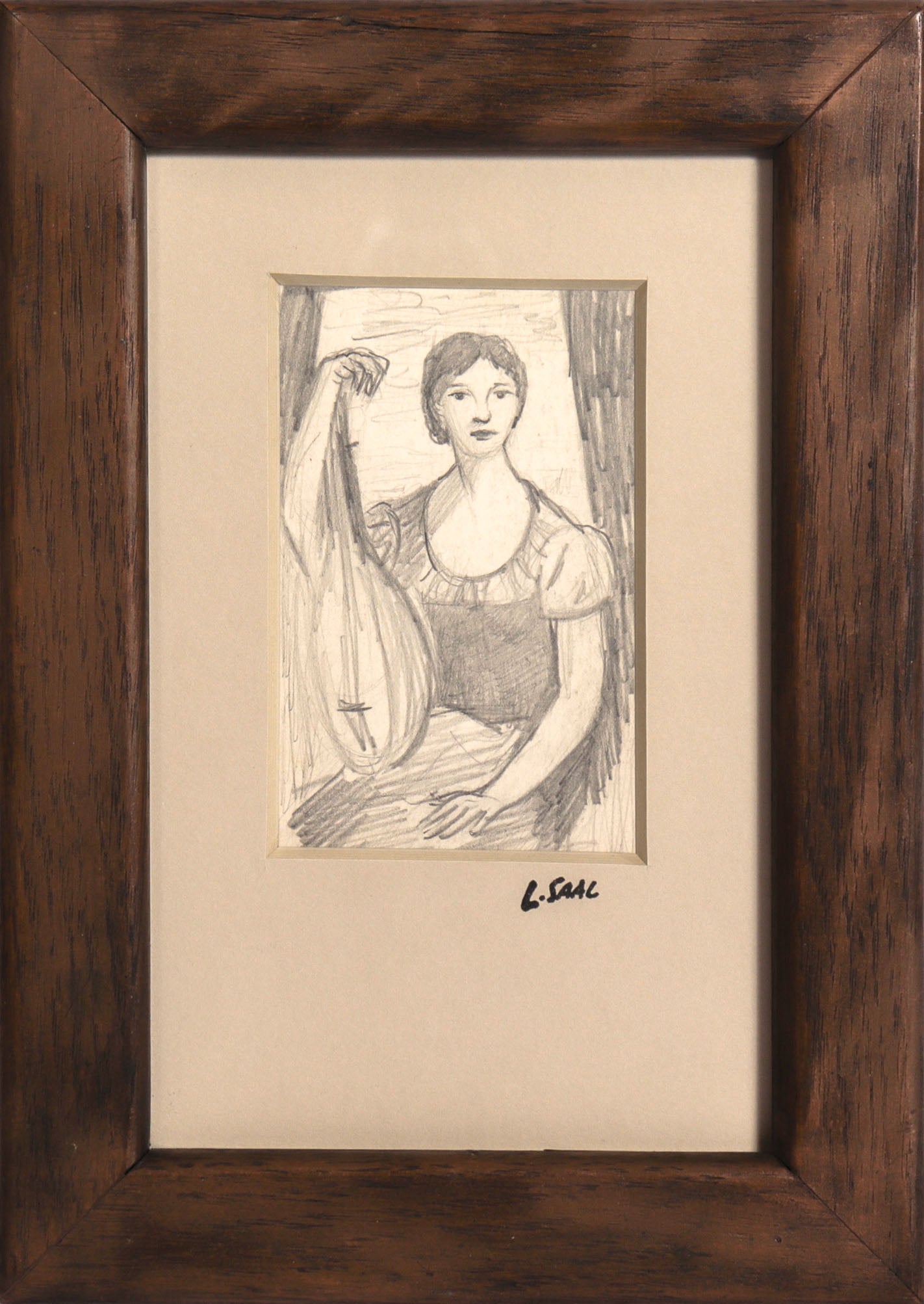 Female Figure with Lute <br>20th Century Graphite <br><br>#C9073