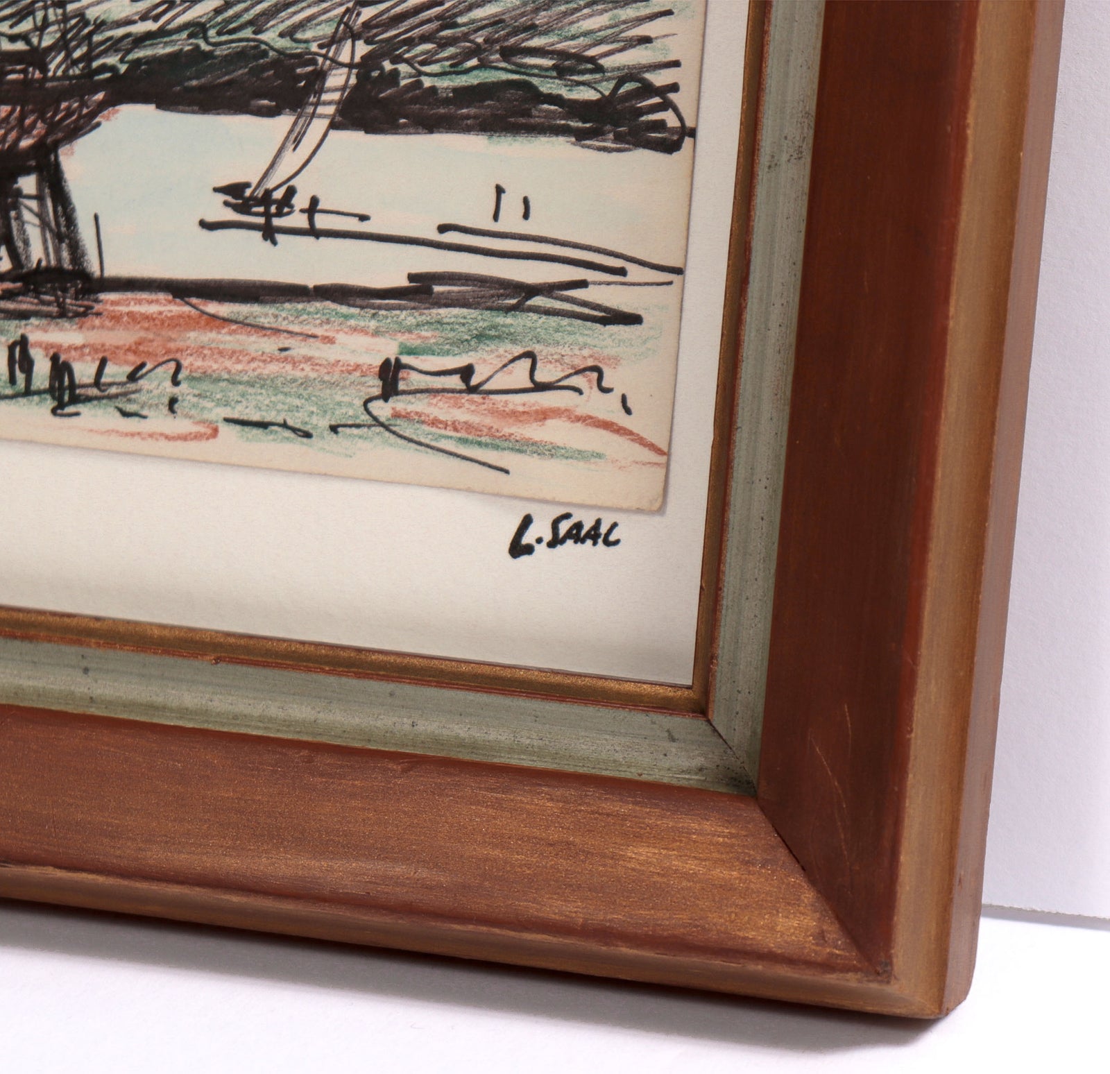 Boat by the Coast <br>20th Century Colored Pencil, Ink & Watercolor <br><br>#C9074