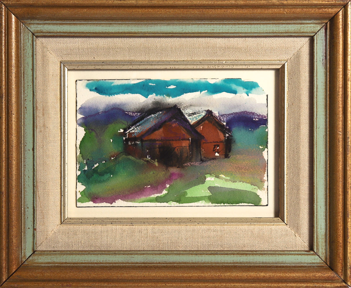 Red Barn in a Landscape <br>20th Century Watercolor <br><br>#C9075