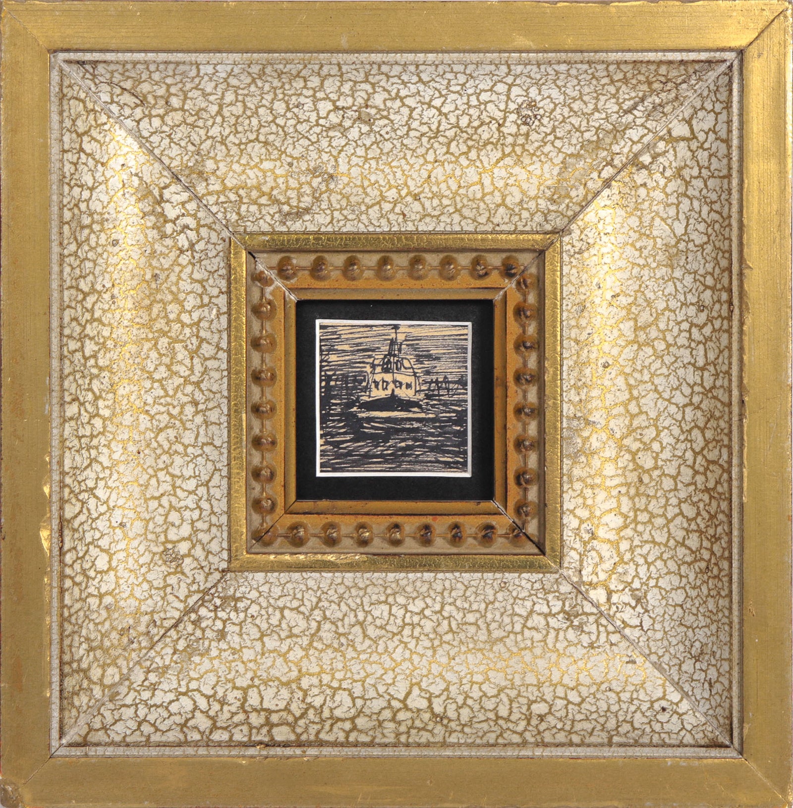 Petit 20th Century Ink Boat Drawing <br><bvr>#C9109