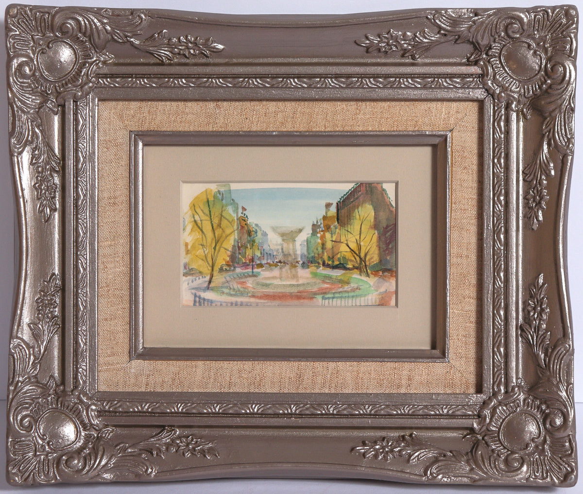 Dreamy European Scene with Fountain <br>20th Century Watercolor <br><br>#C9118