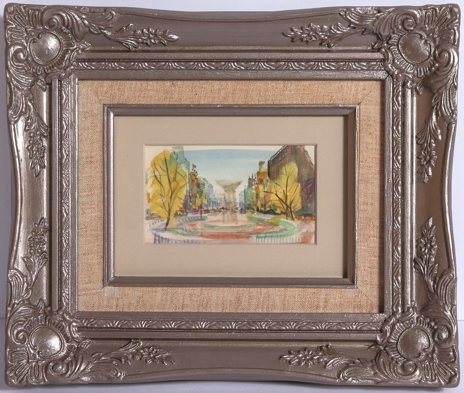 Dreamy European Scene with Fountain <br>20th Century Watercolor <br><br>#C9118