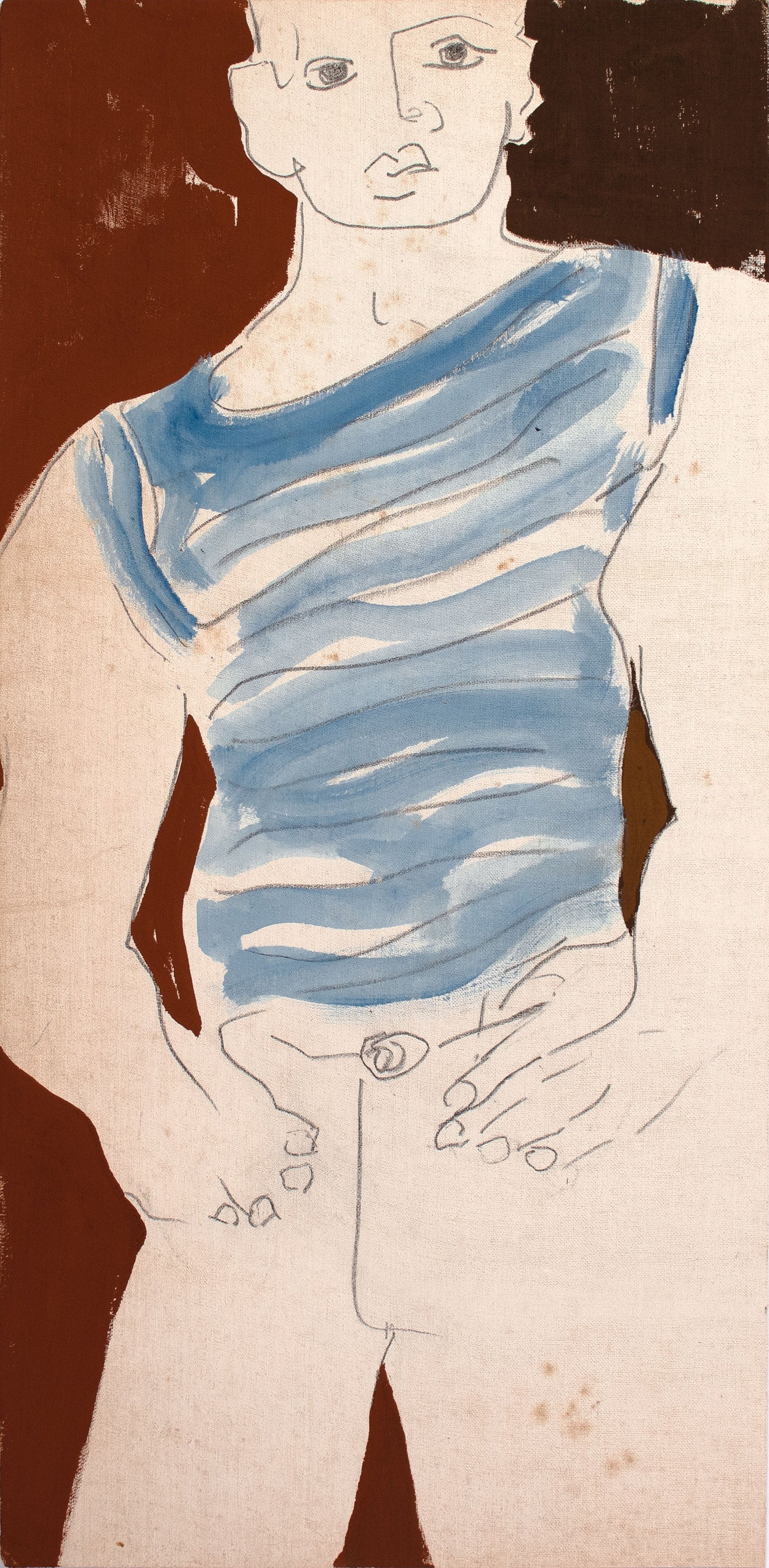 <i>Young Man, Striped Shirt</i> <br>2025 Gouache & Graphite on Antique French Canvas Paper <br><br>#C9127