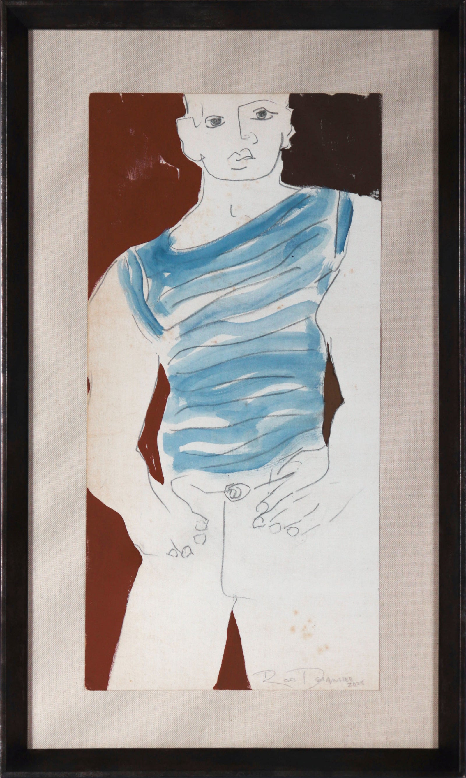 <i>Young Man, Striped Shirt</i> <br>2025 Gouache & Graphite on Antique French Canvas Paper <br><br>#C9127