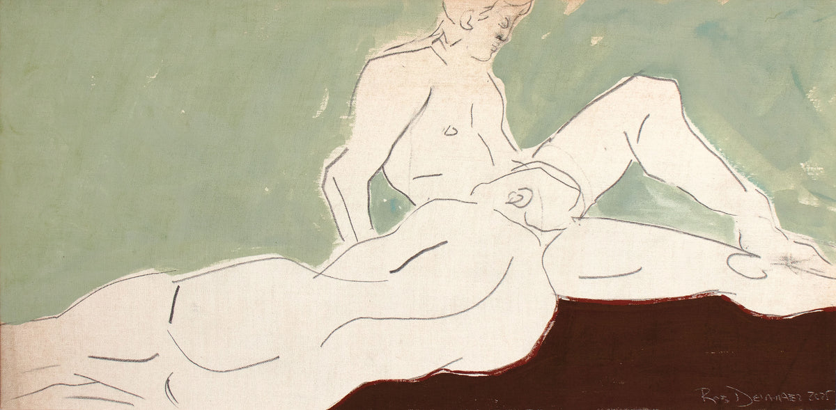 <i>Resting Figures II</i> <br>2025 Gouache & Graphite on Antique French Canvas Paper <br><br>#C9128