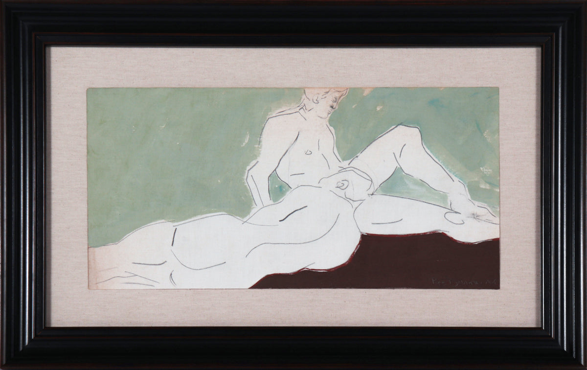 <i>Resting Figures II</i> <br>2025 Gouache &amp; Graphite on Antique French Canvas Paper <br><br>#C9128