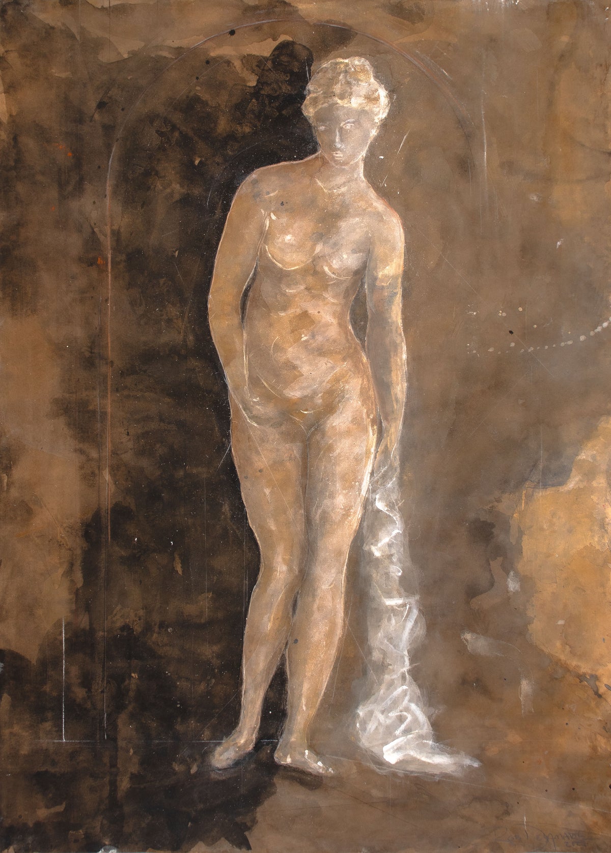 <i>Greco-Roman Figure I</i> <br>2025 Gouache, Chalk & Charcoal <br><br>#C9131