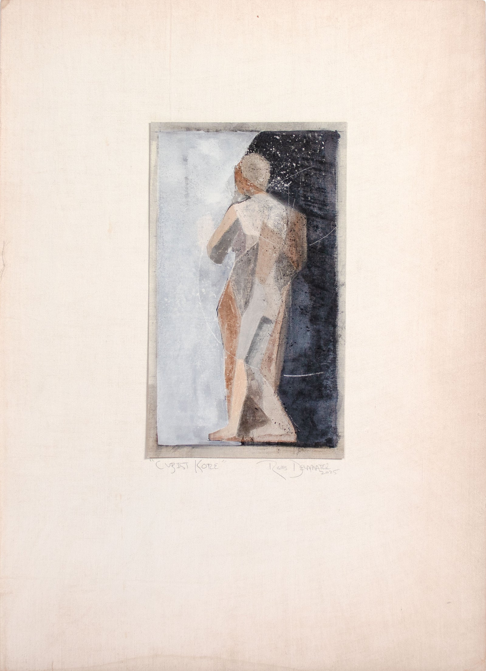 <i>Cubist Kore</i> <br>2025 Gouache, Chalk & Charcoal on Antique French Canvas Paper <br><br>#C9133