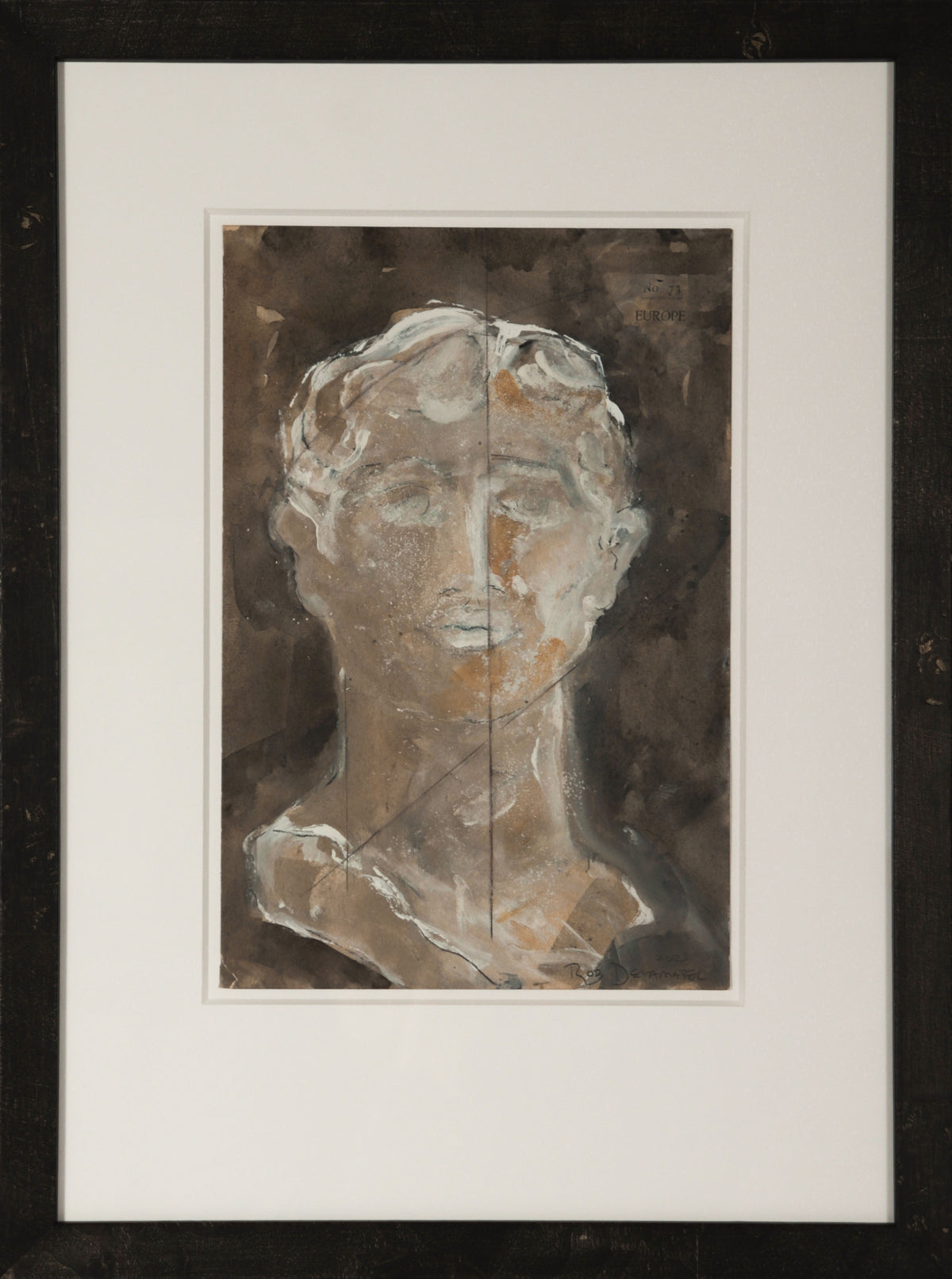 <i>Greco-Roman Bust II</i> <br>2025 Gouache &amp; Mixed Media on Antique Paper <br><br>#C9168