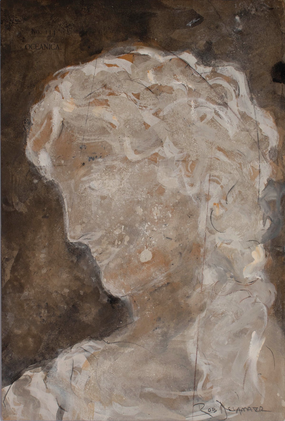 <i>Greco-Roman Bust I</i> <br>2025 Gouache & Mixed Media on Antique Paper <br><br>#C9169