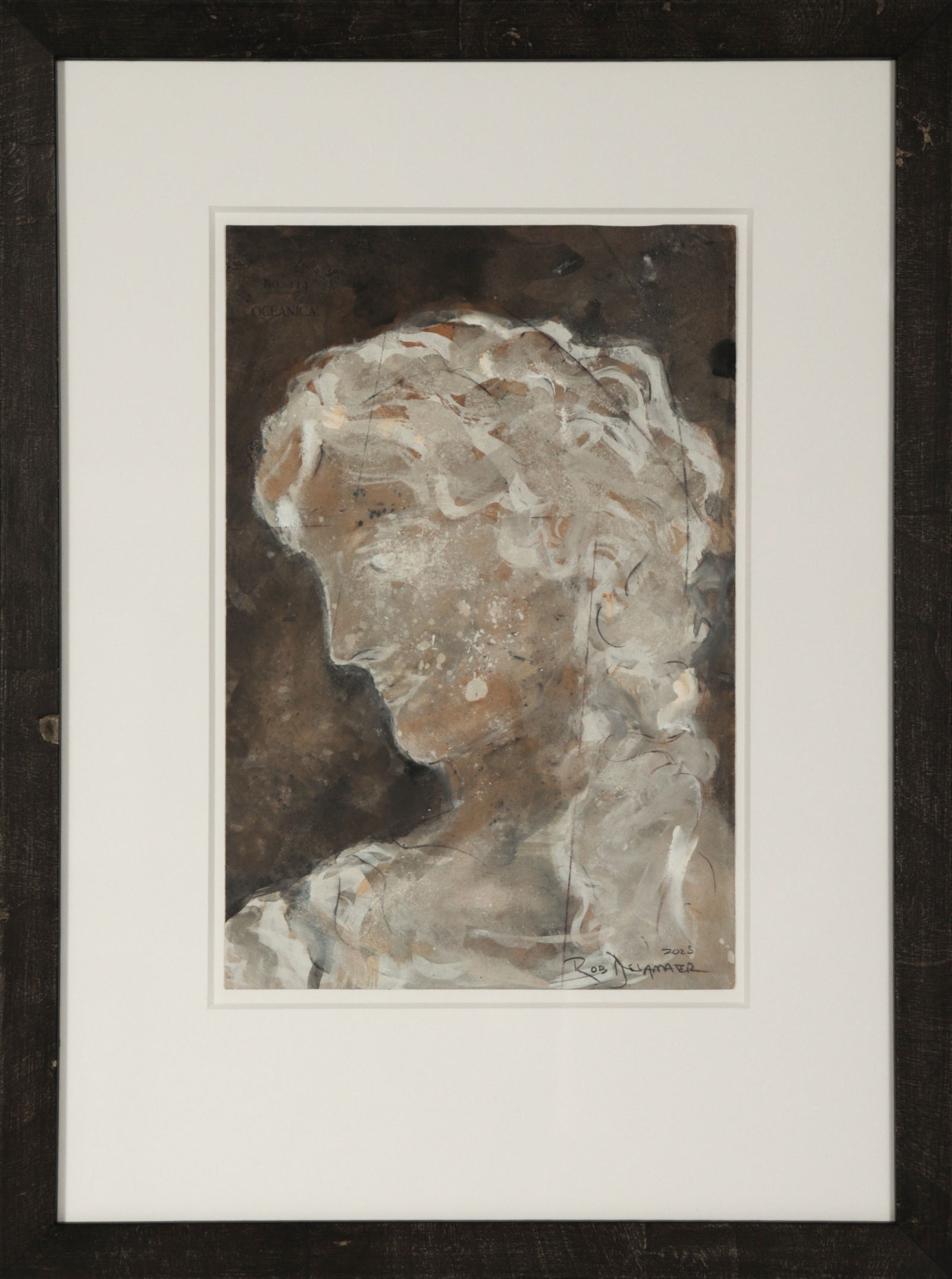 <i>Greco-Roman Bust I</i> <br>2025 Gouache & Mixed Media on Antique Paper <br><br>#C9169