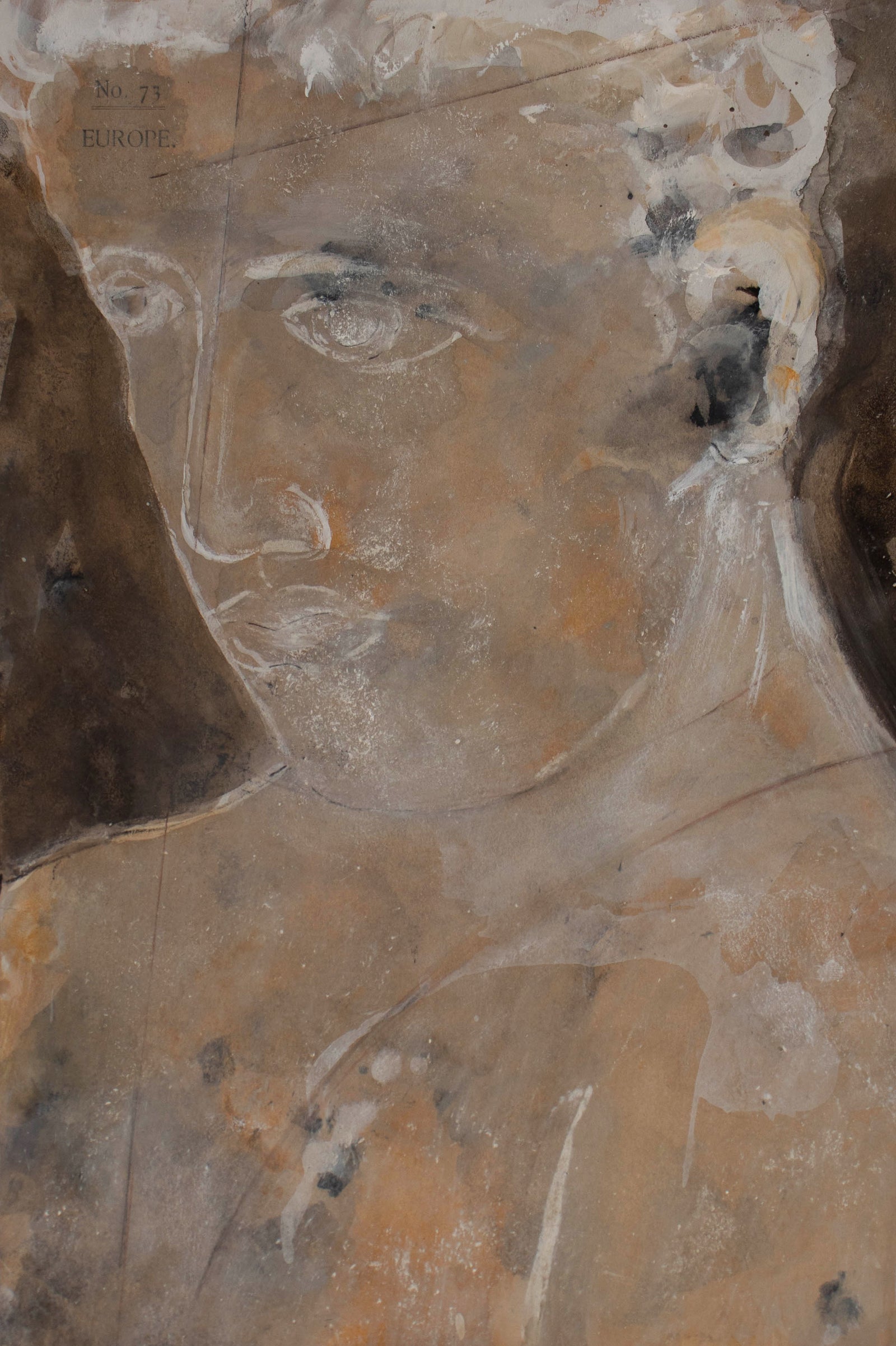 <i>Greco-Roman Bust III</i> <br>2025 Gouache & Mixed Media on Antique Paper <br><br>#C9171