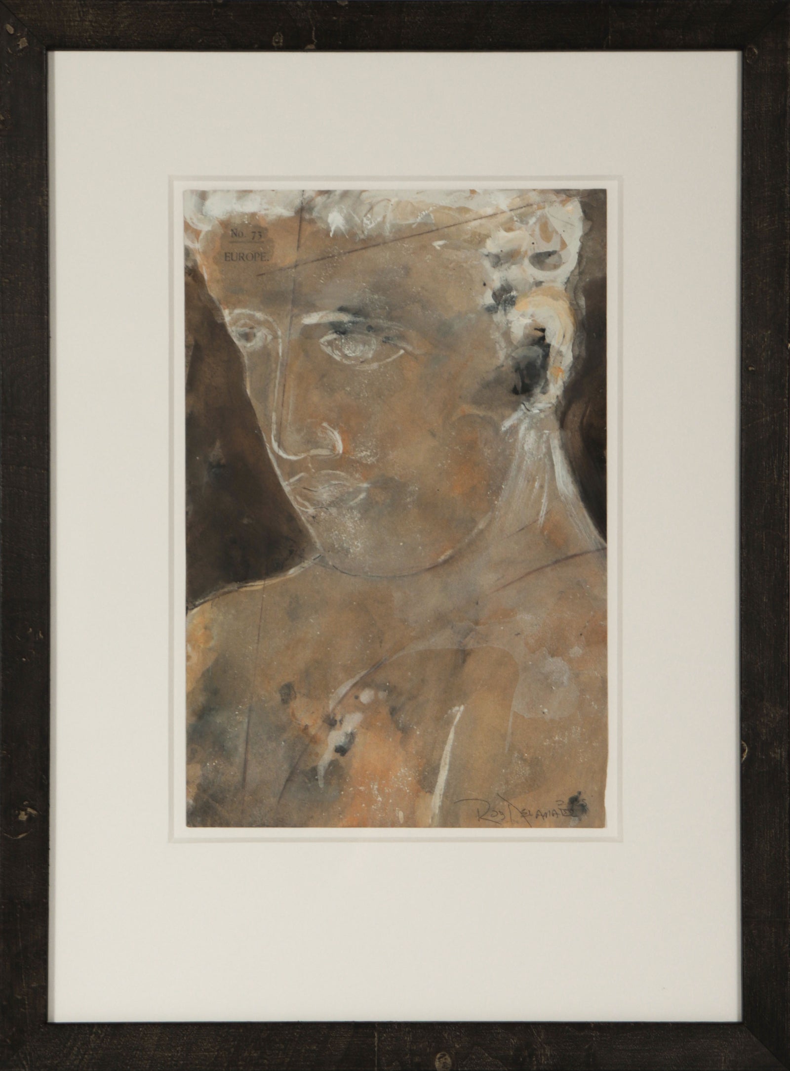 <i>Greco-Roman Bust III</i> <br>2025 Gouache & Mixed Media on Antique Paper <br><br>#C9171