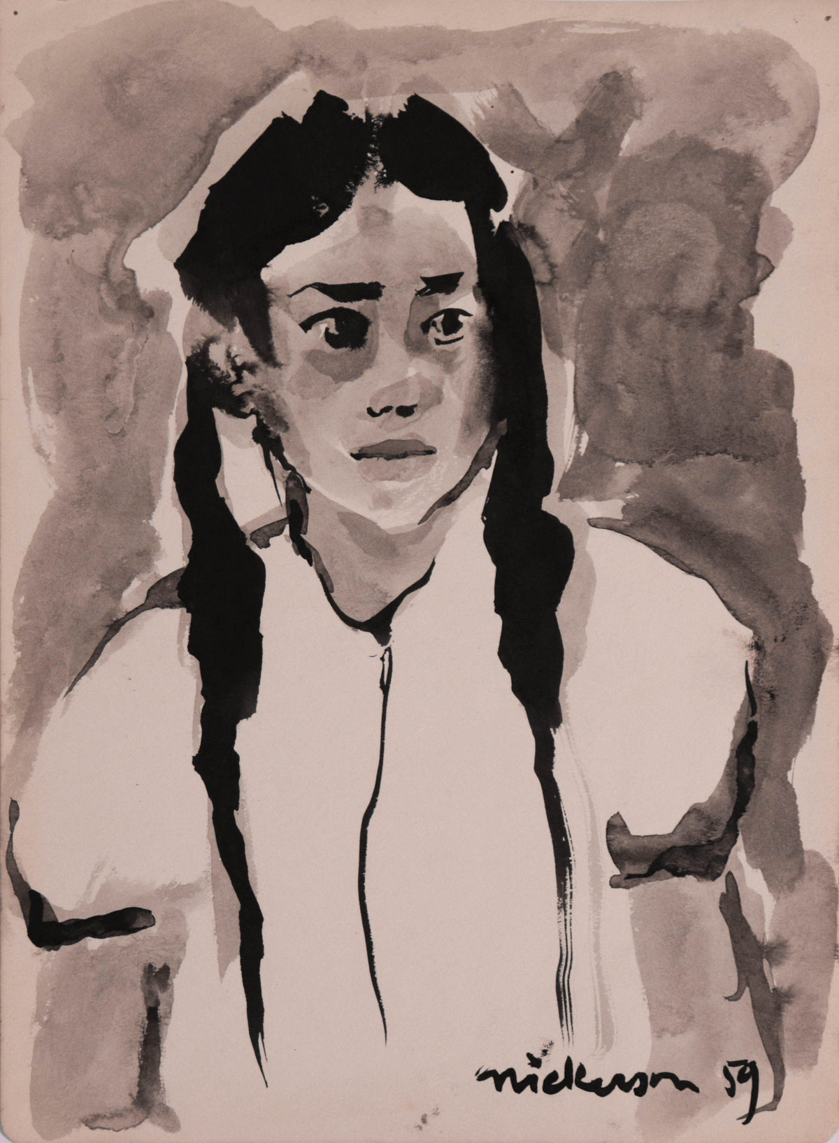 Portrait of a Girl <br>1959 Ink <br><br>#C9177