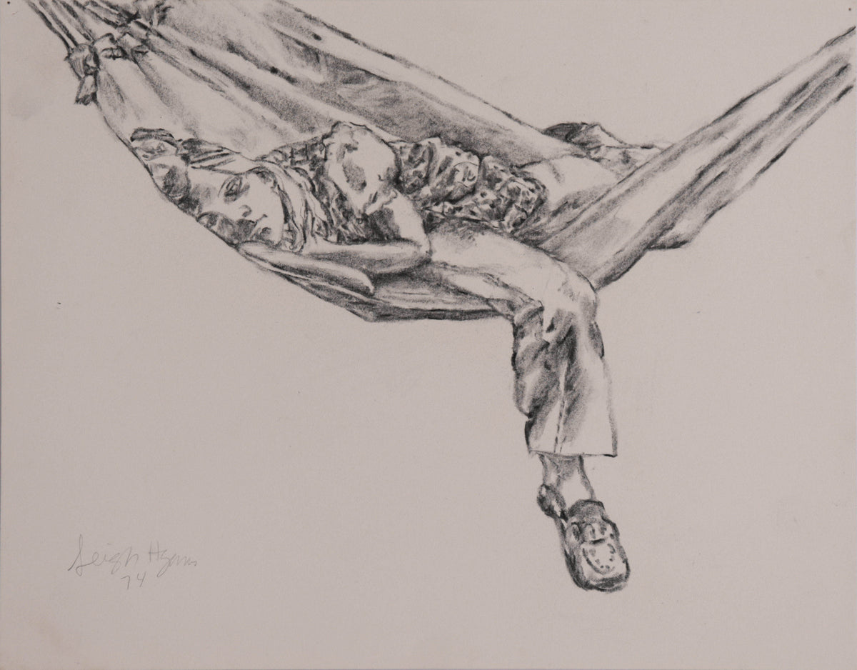 Portrait of a Girl in Hammock <br>1974 Charcoal <br><br>#C9180