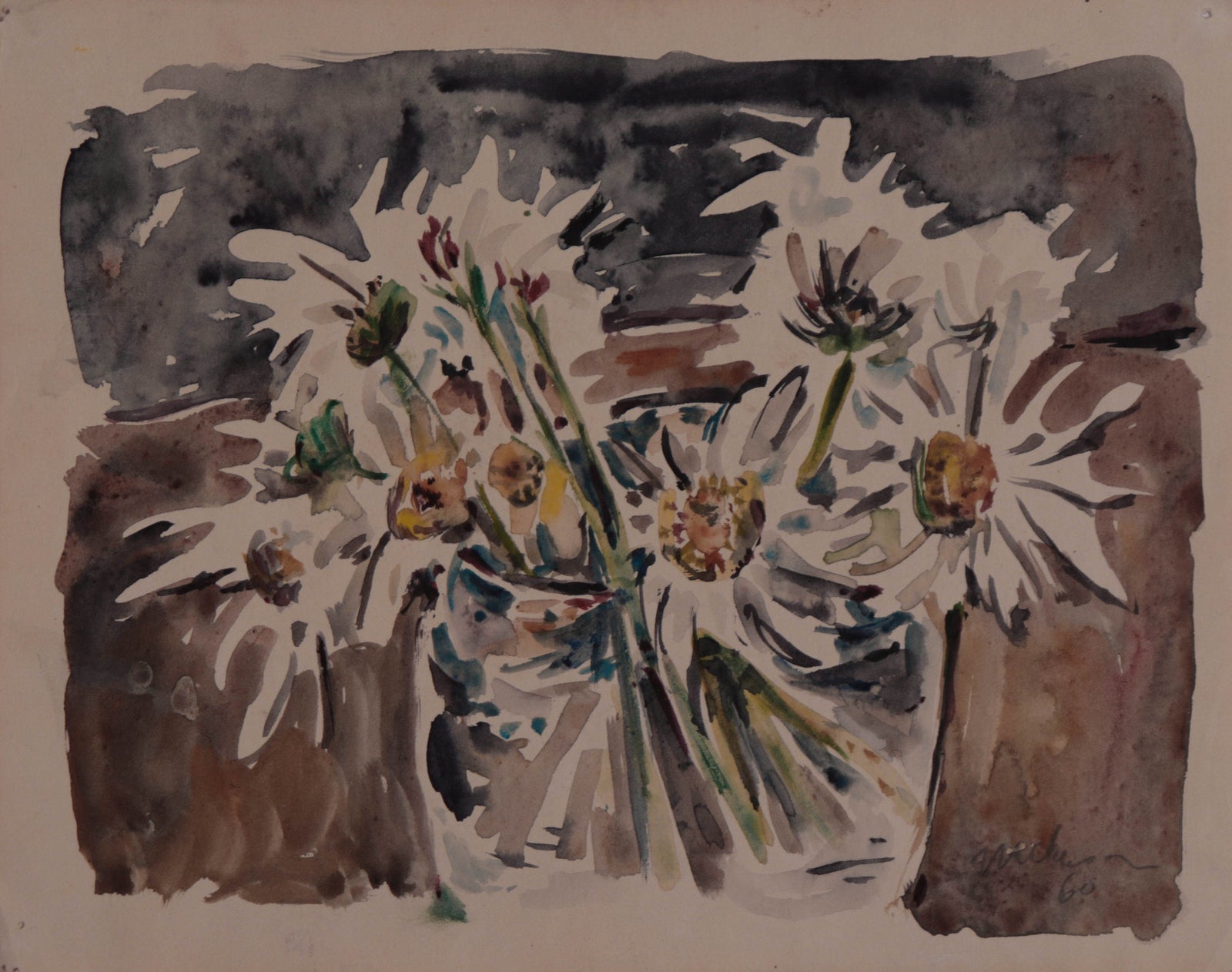 Flowers Resting in a Glass <br> 1960 Watercolor <br><br>#C9181